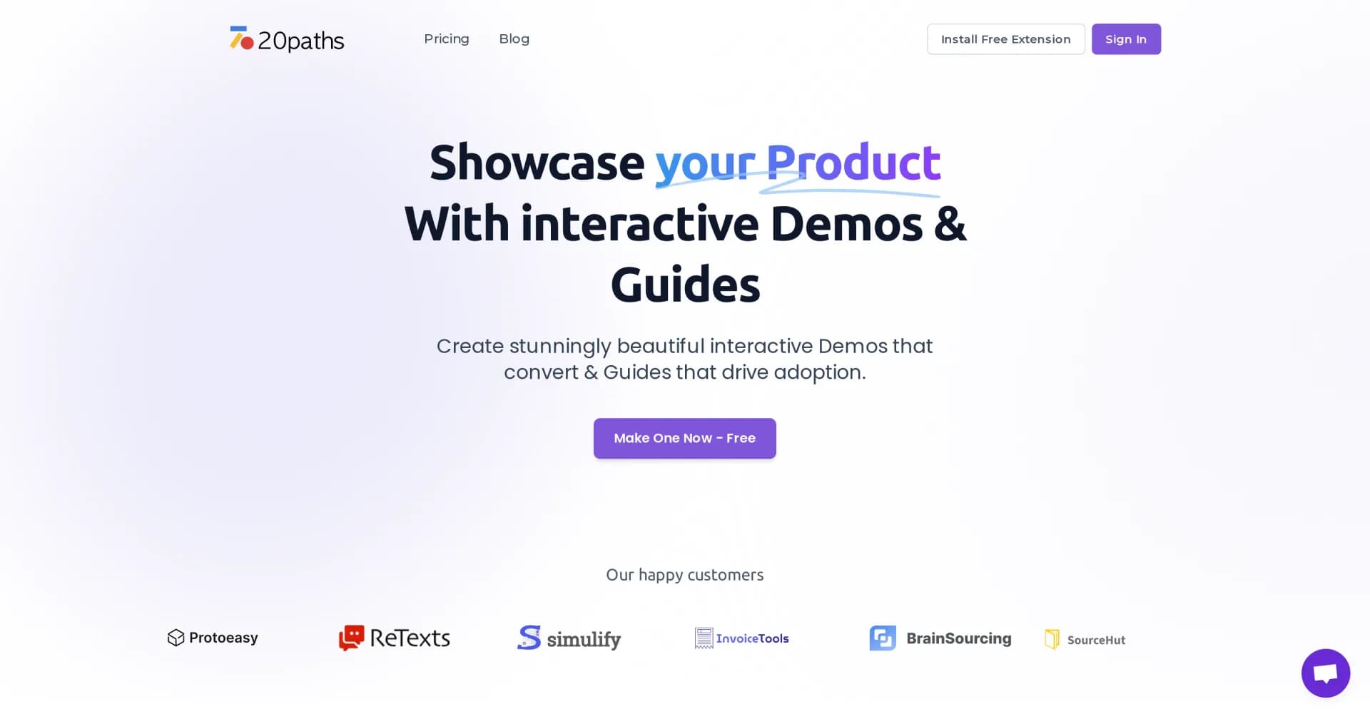 20paths homepage screenshot — Create stunning interactive demos and guides.