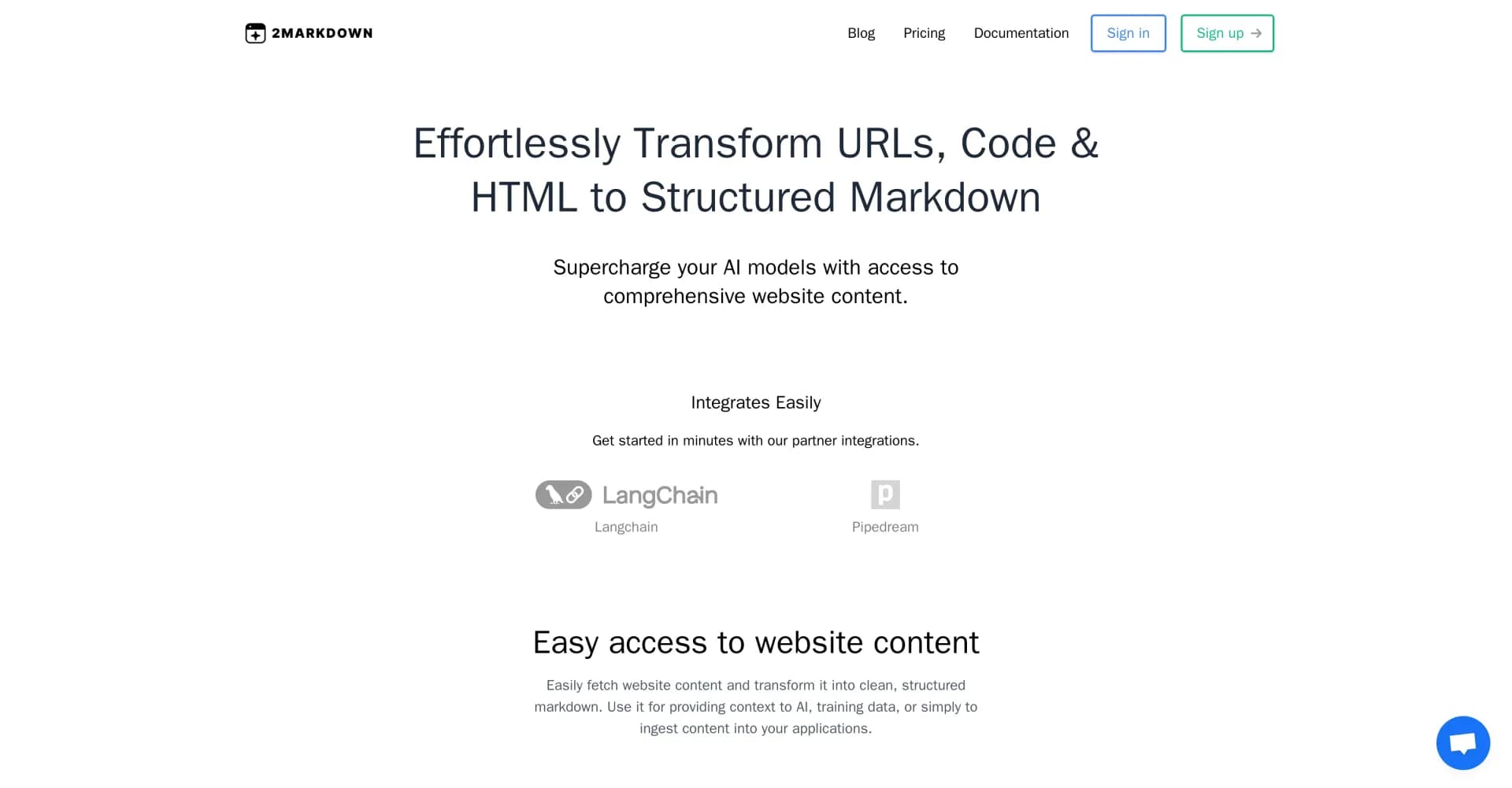 2markdown homepage screenshot — Transform URLs, code & HTML to structured Markdown