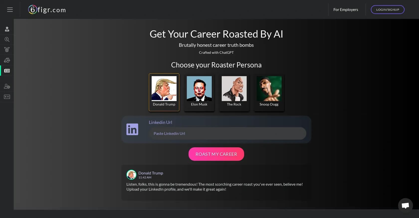 6figr homepage screenshot — AI dishes out brutal career truths you need to hear.