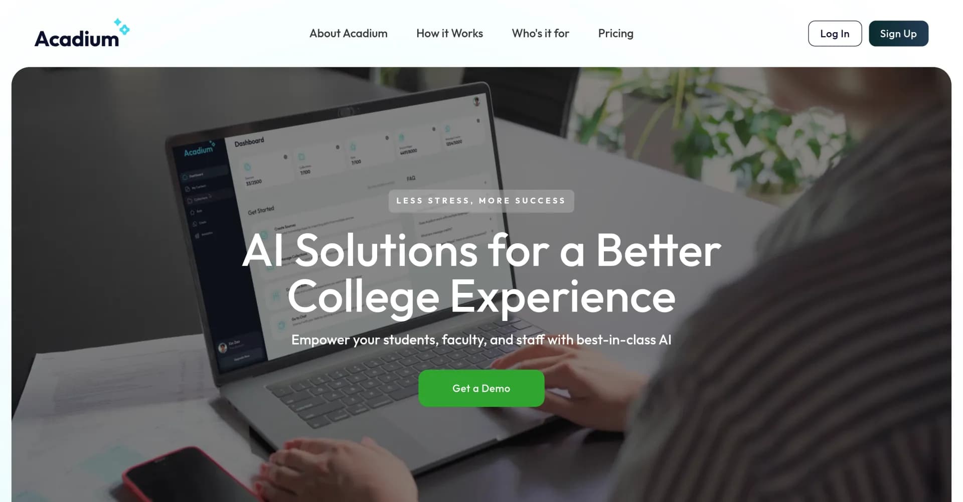 Acadium homepage screenshot — AI-Powered Research & Learning for Higher Education