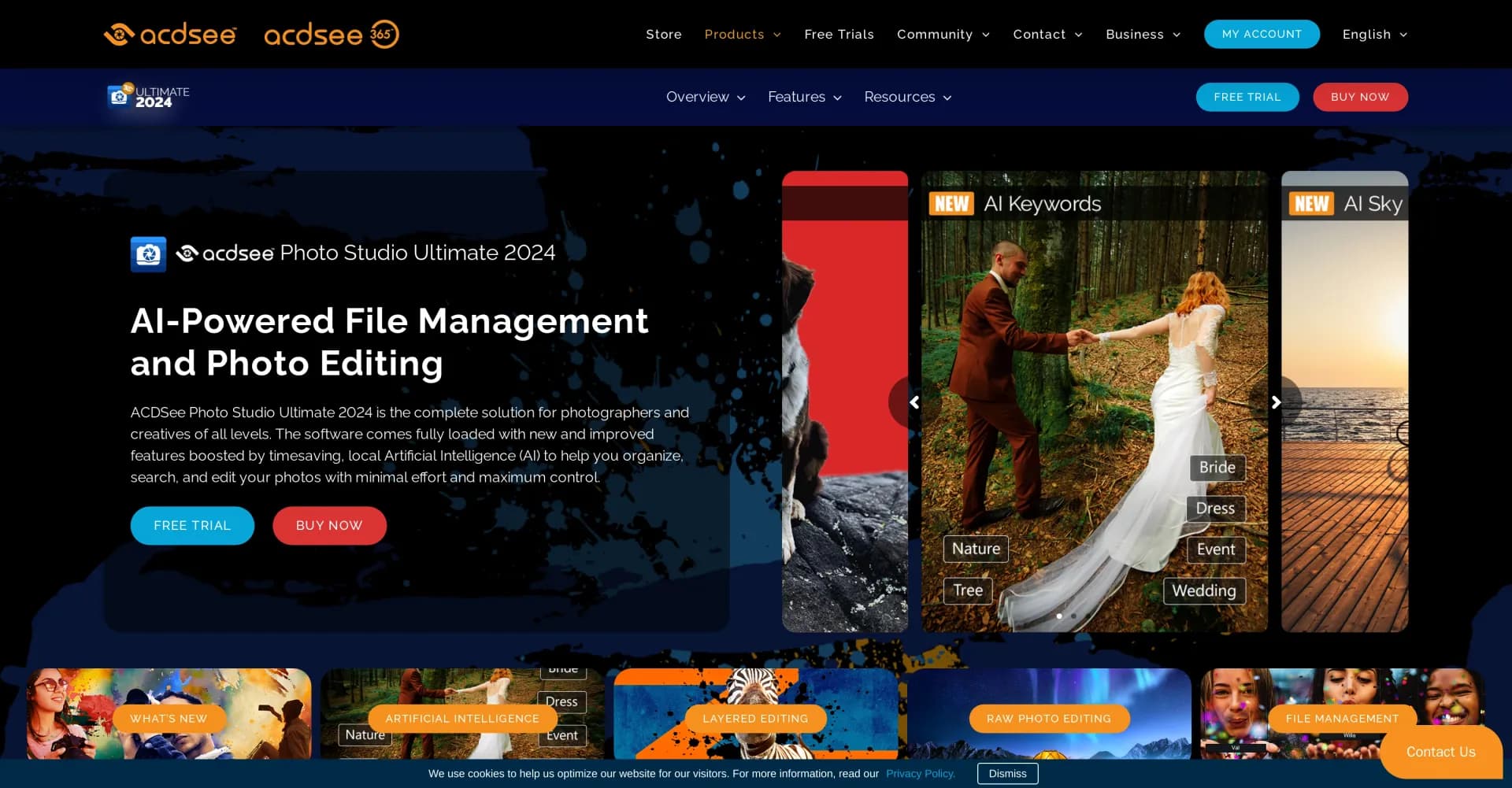 ACDSee homepage screenshot — Master your photos: Edit, organize, and conquer.