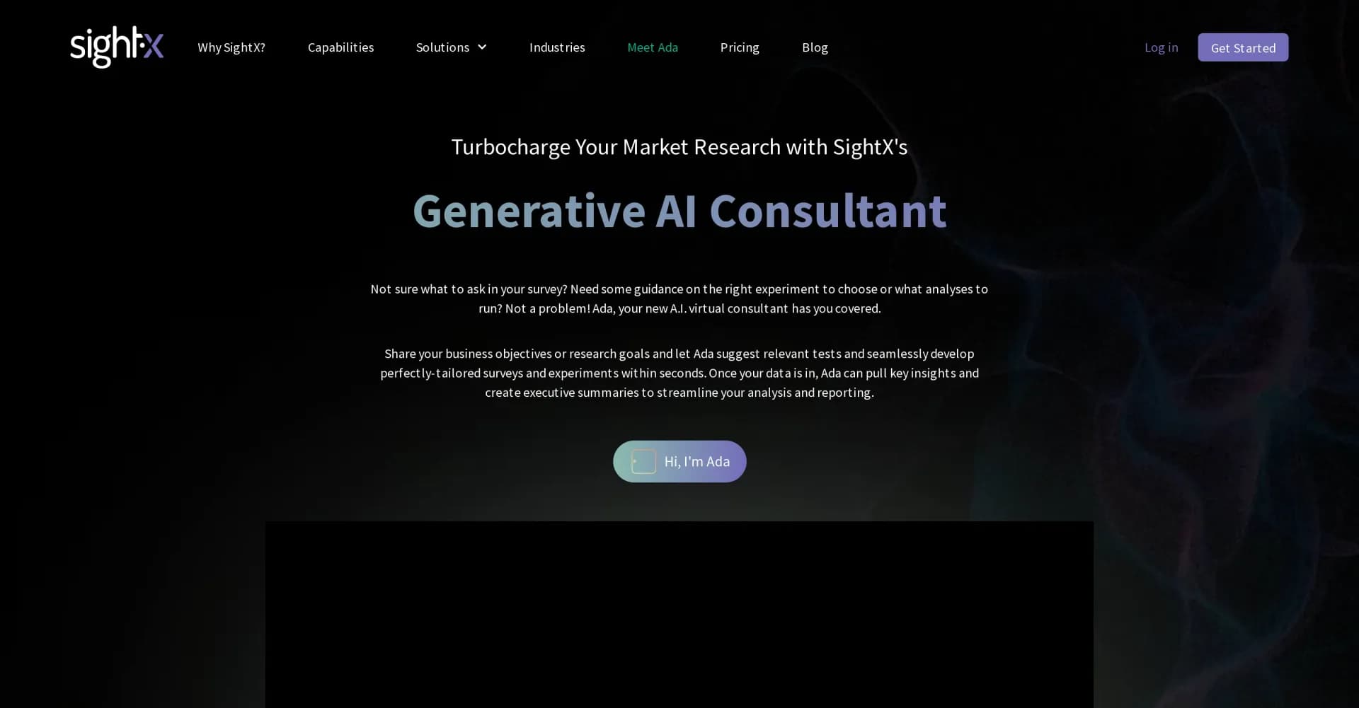 Ada by Sightx homepage screenshot — Turbocharge your market research with AI