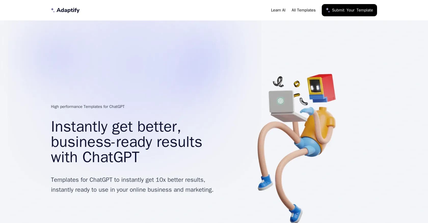 Adaptify homepage screenshot — Get business-ready ChatGPT results instantly