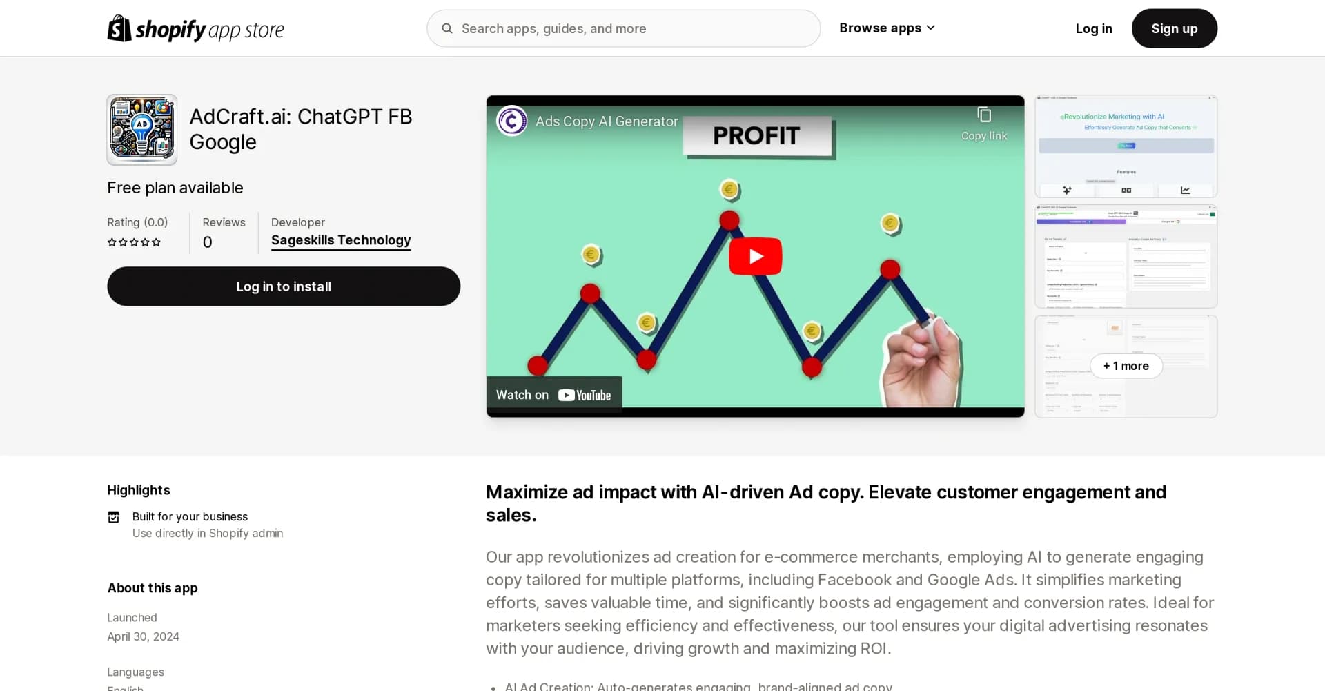 AdCraft homepage screenshot — AI-powered ad creation for e-commerce success