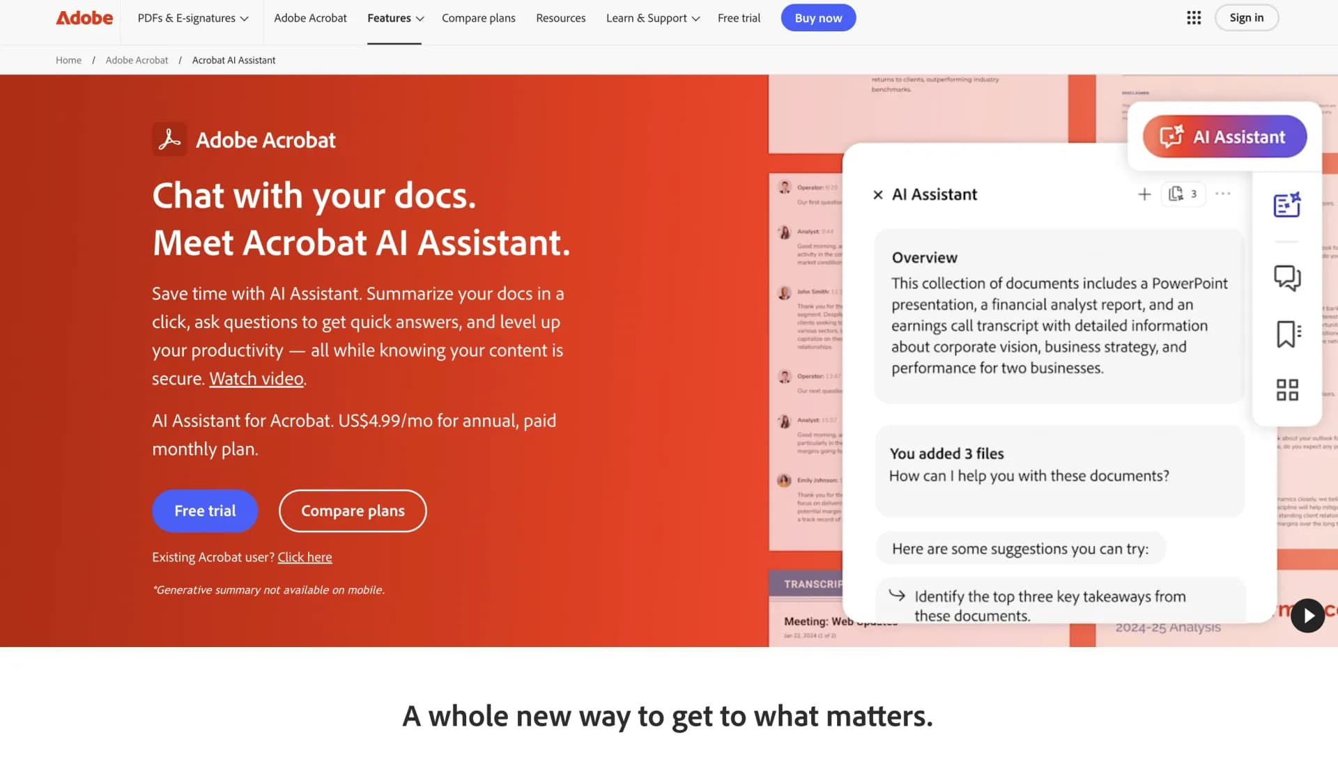 Adobe AI Assistant25.001.20432 homepage screenshot — Unleash PDF intelligence with AI-powered assistance