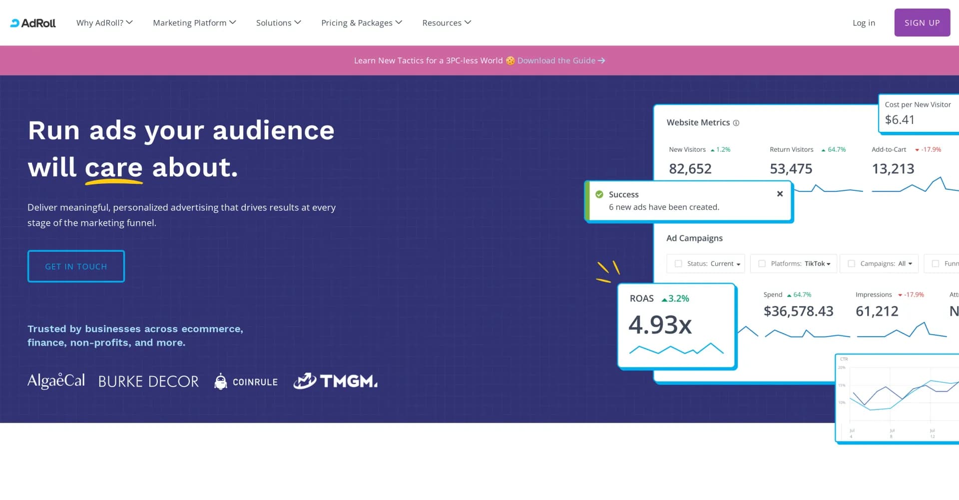 AdRoll homepage screenshot — Boost brand awareness and drive conversions with personalize