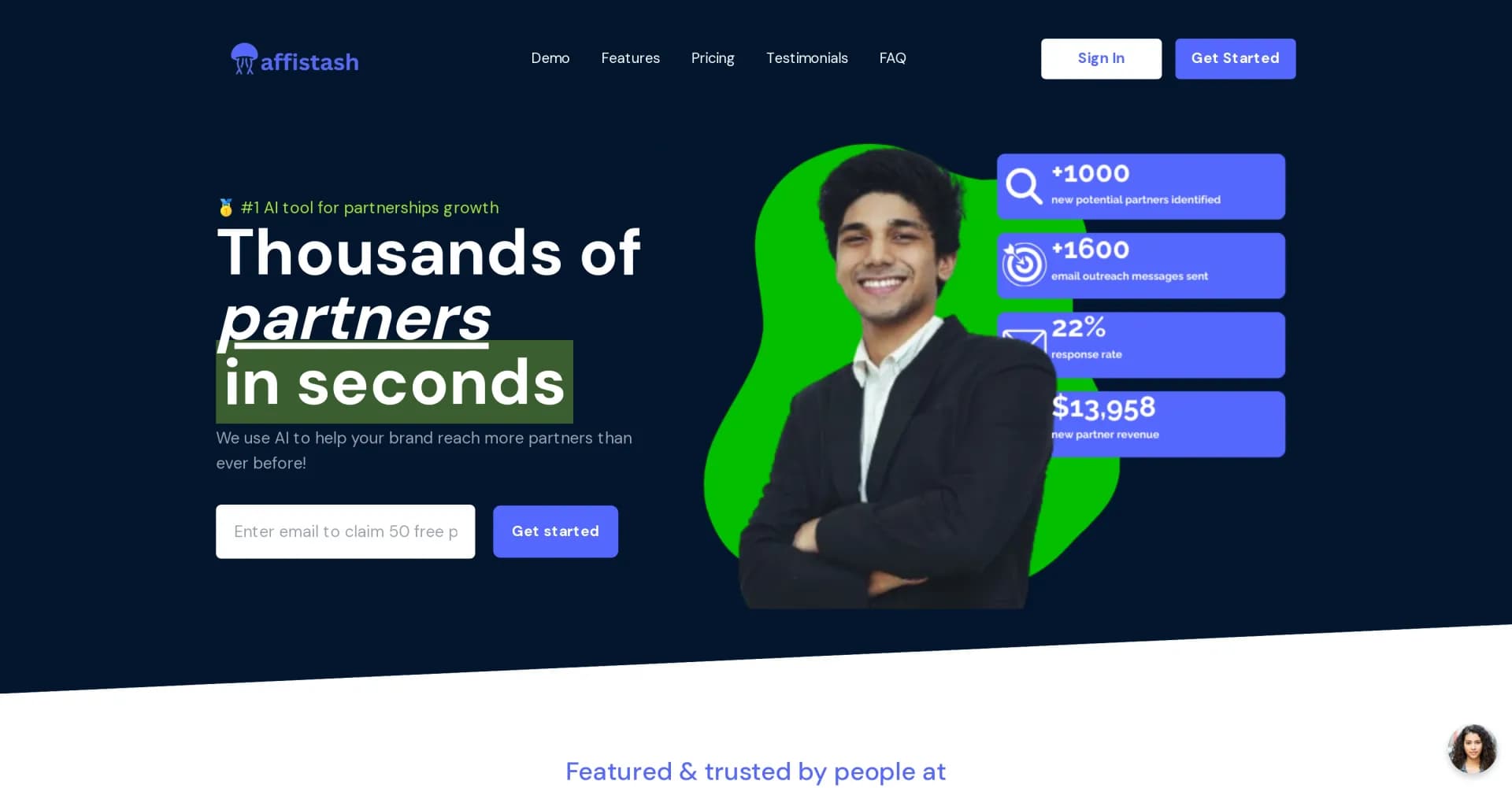 Affistash homepage screenshot — Discover and recruit affiliates with AI-powered precision.
