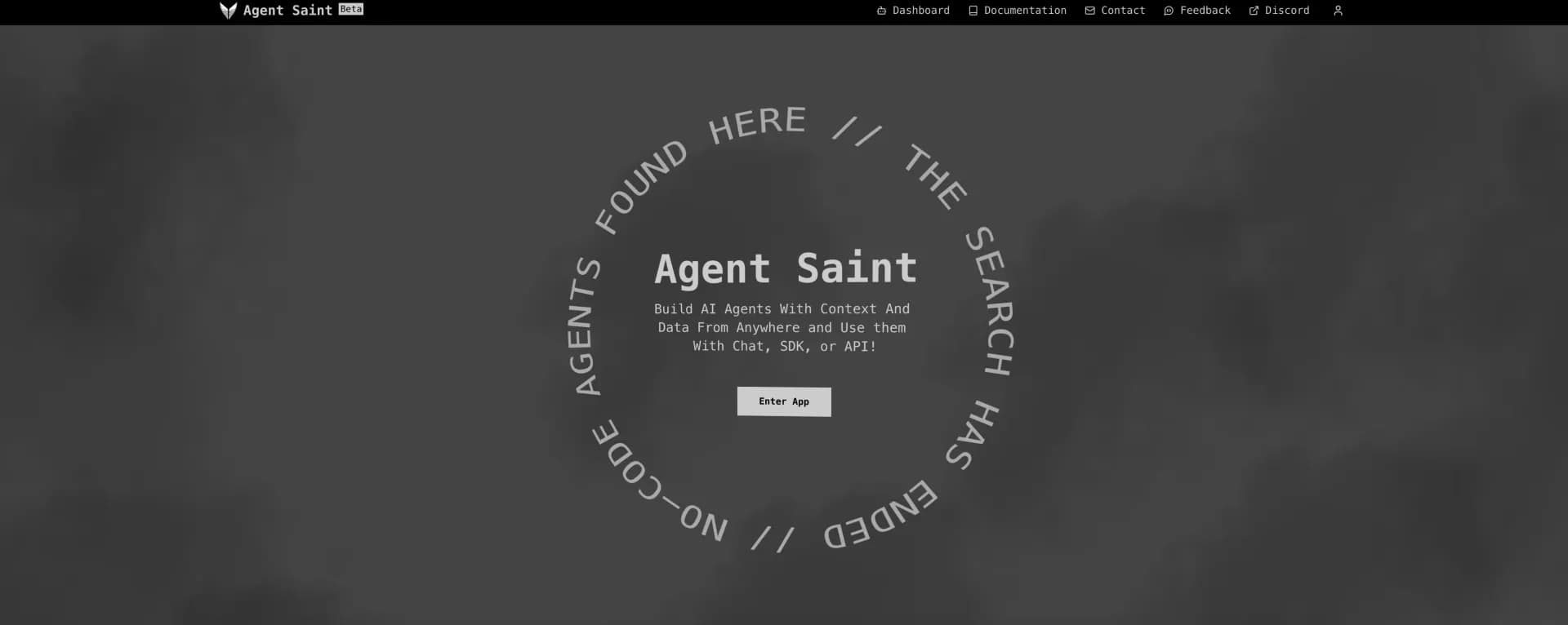 Agent Saint homepage screenshot — Build custom AI agents in seconds