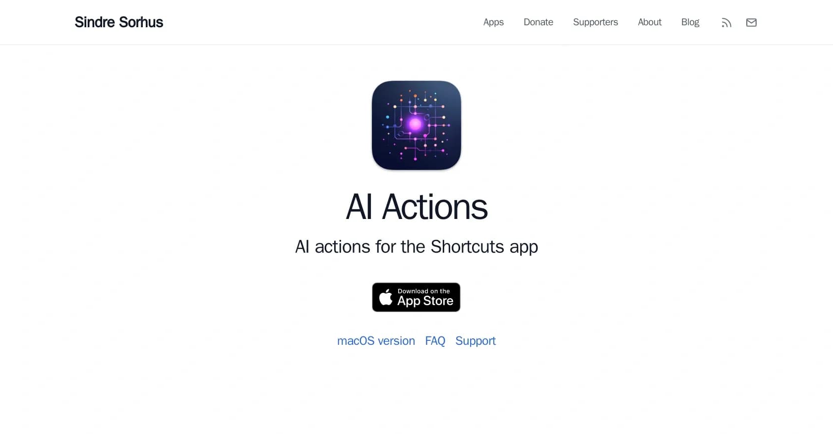AI Actions homepage screenshot — AI actions for your Shortcuts app