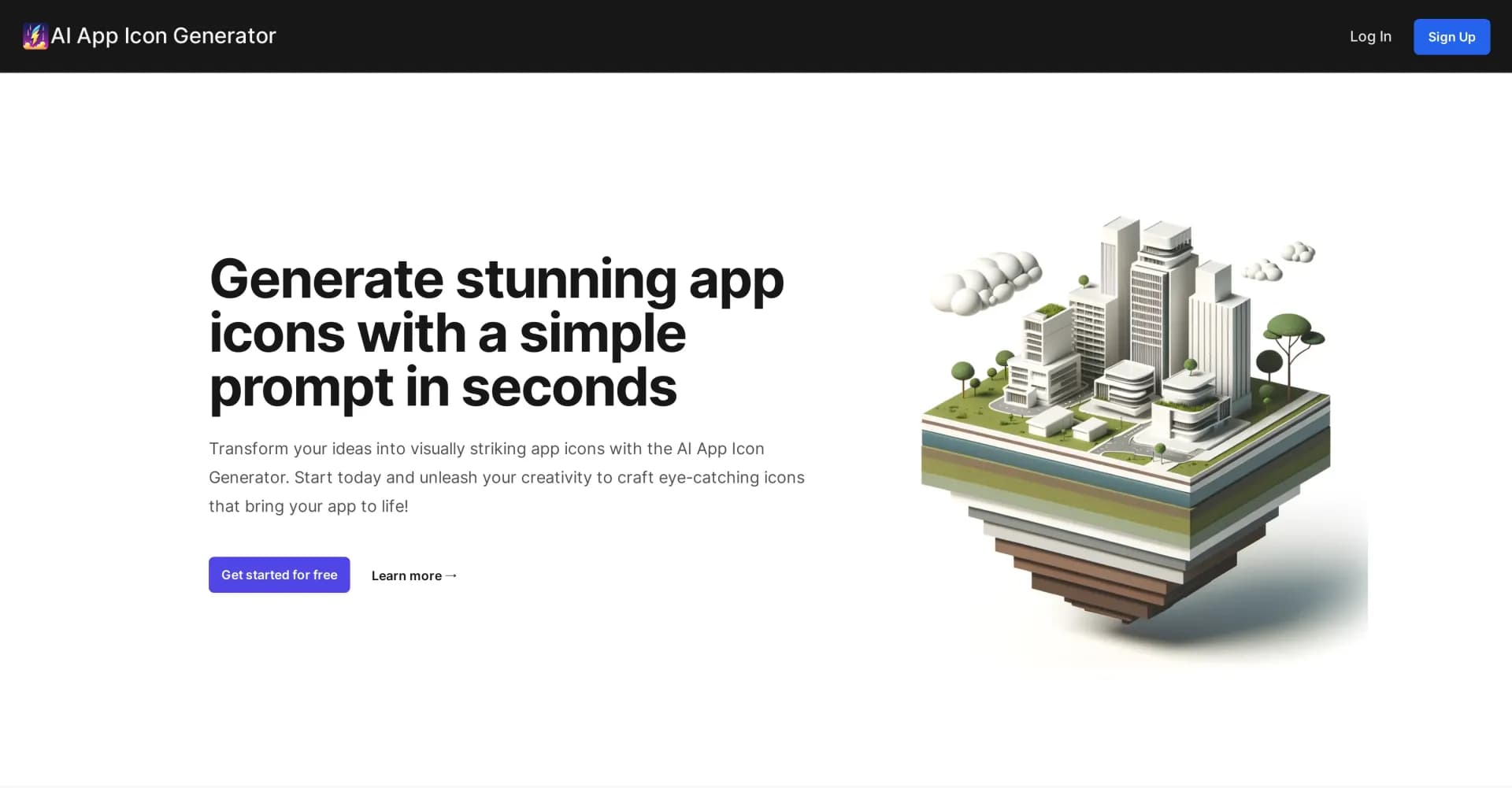 AI App Icon Generator homepage screenshot — Create stunning app icons instantly with AI.