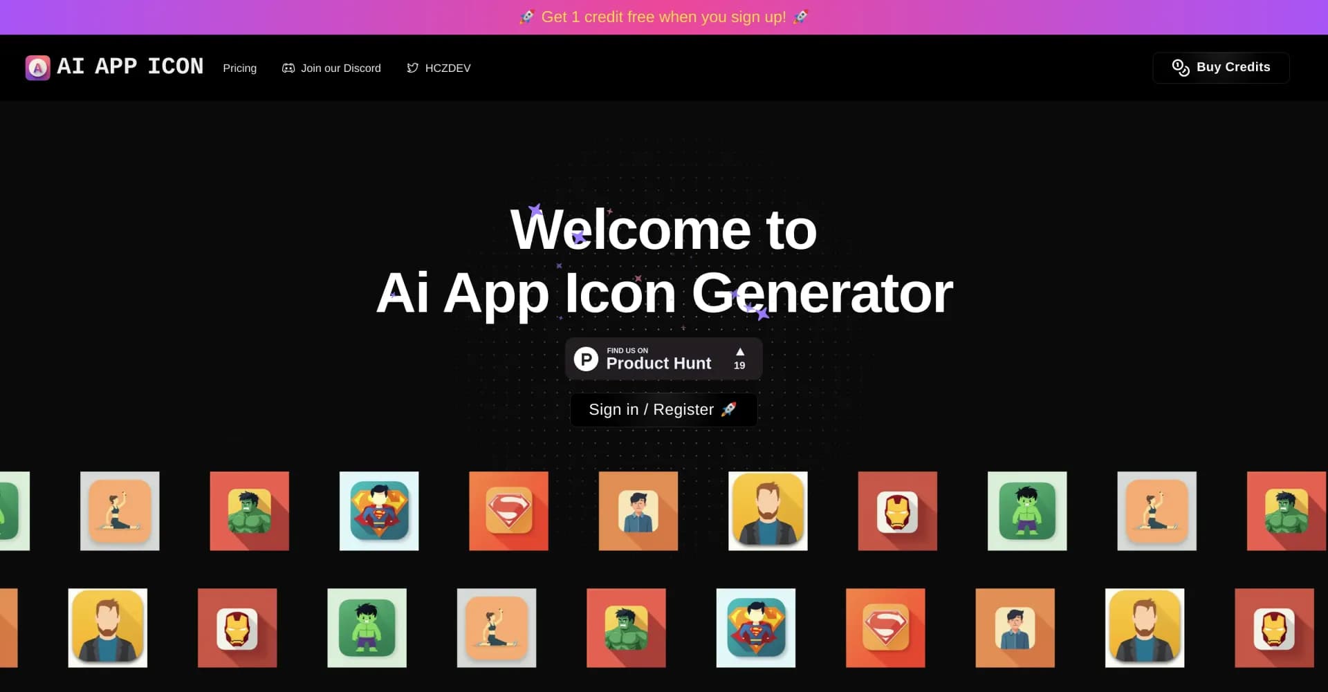 AI App Icons homepage screenshot — Create stunning app icons instantly with AI
