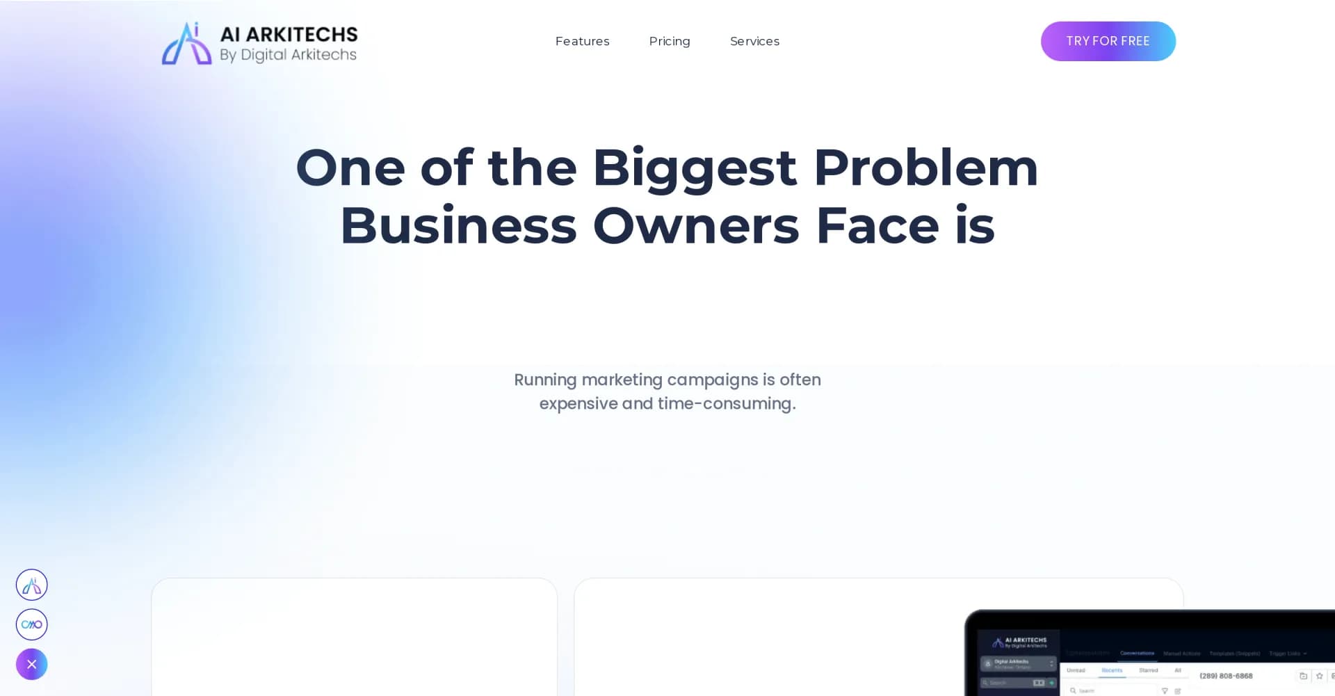 AI Arkitechs homepage screenshot — Solve lead generation with AI-powered marketing