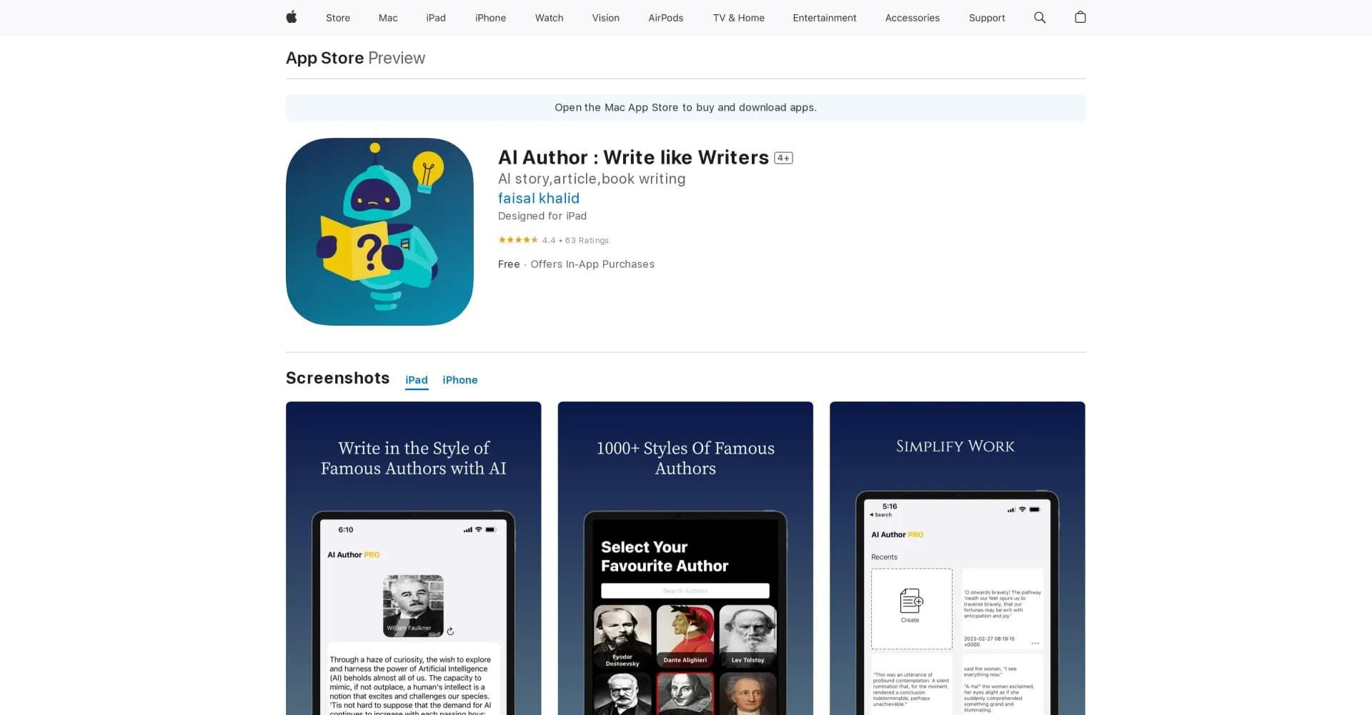 AI Author homepage screenshot — Write like Writers with AI Author.
