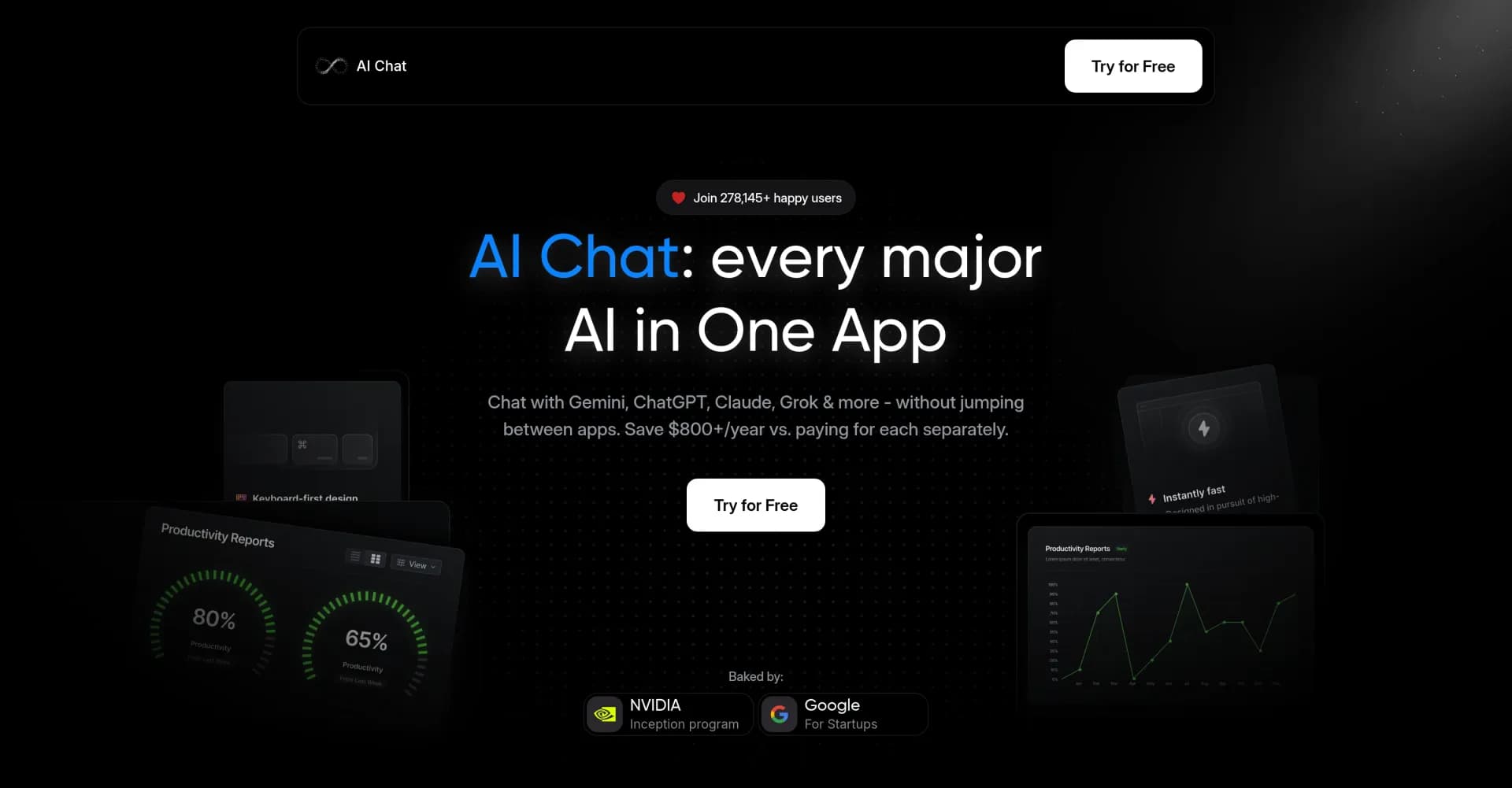 AI Chat homepage screenshot — Every major AI in one app