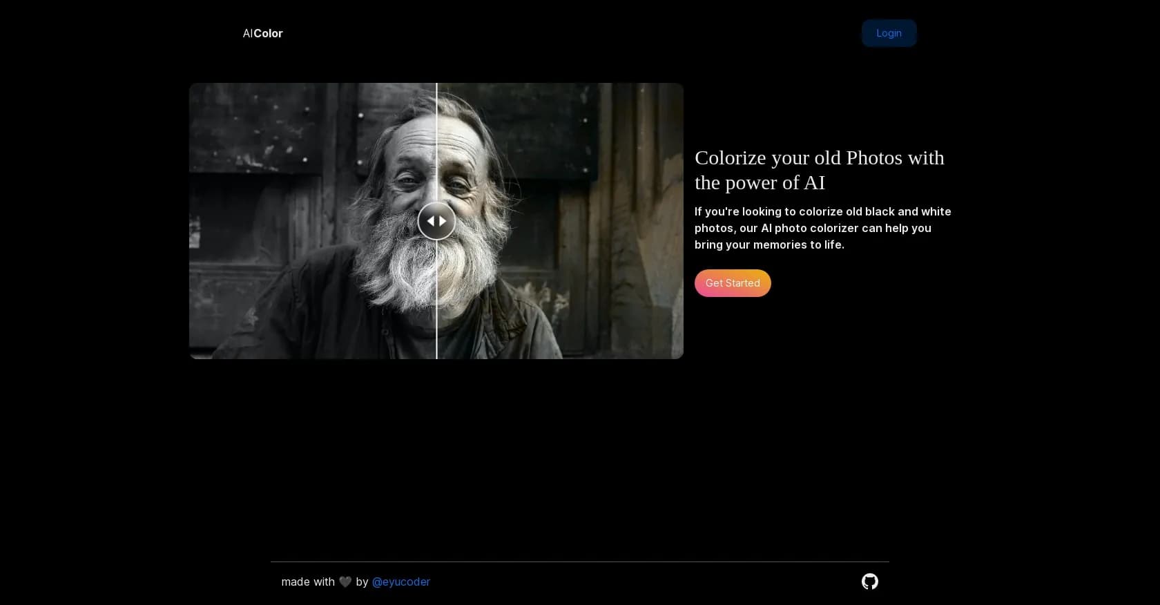 AI Color Art homepage screenshot — Revive memories with AI photo colorization.