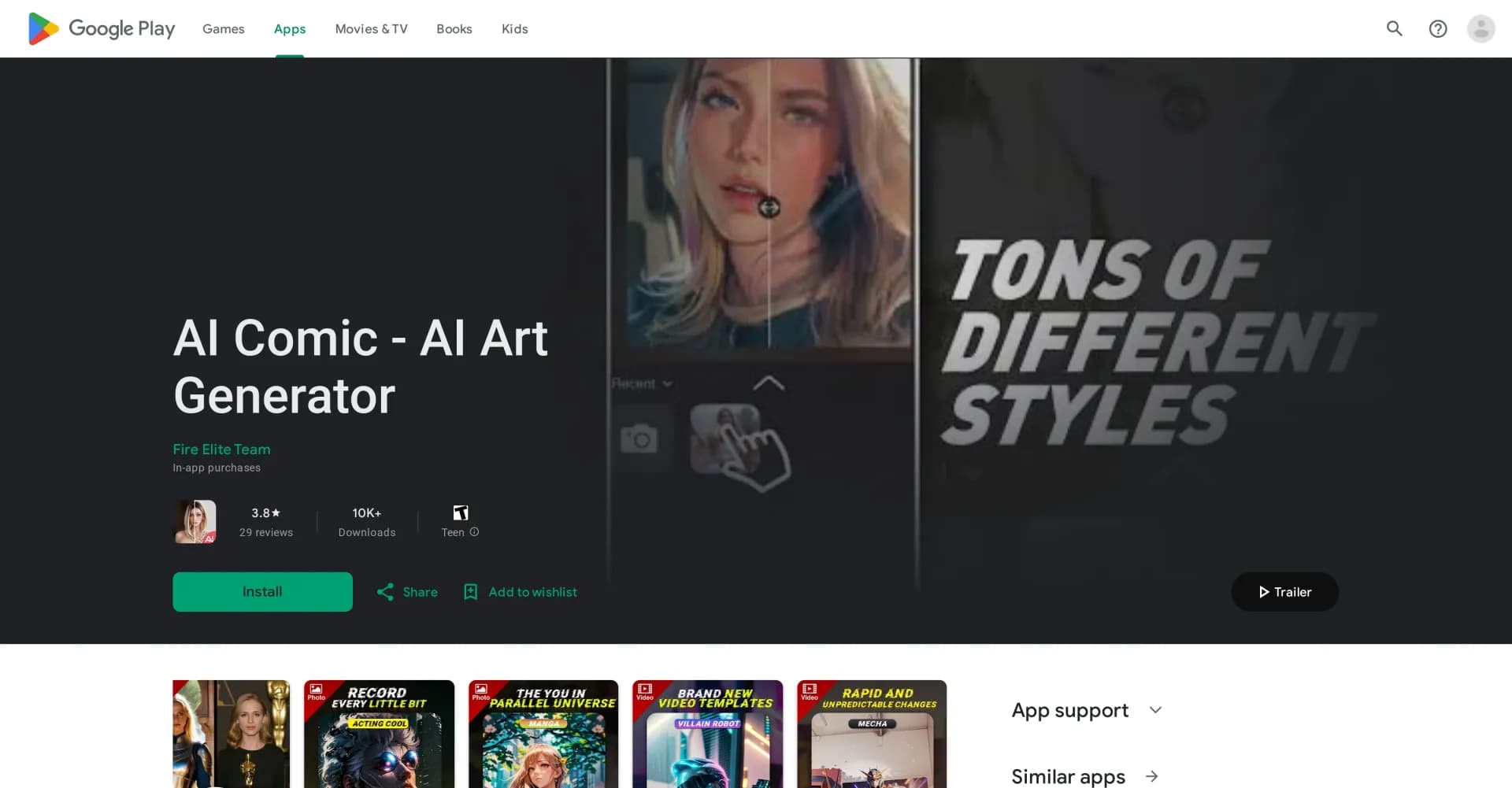 AI Comic - AI Art Generator homepage screenshot — Make AI videos/photos easily, enhance every life moment!