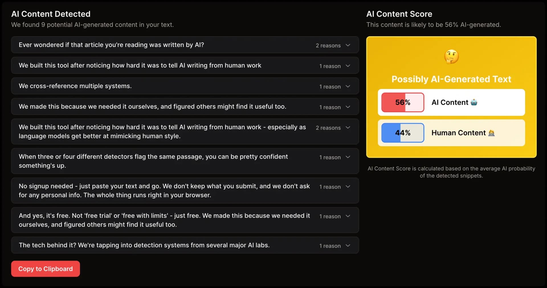 AI Content Detector homepage screenshot — Detect AI-written content with one click.