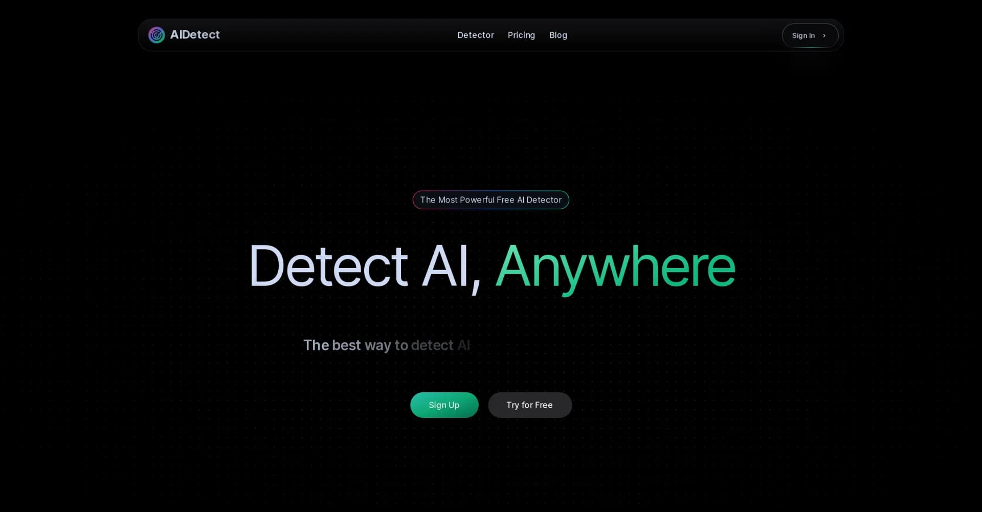 AI Detect homepage screenshot — Detect AI-generated content with precision