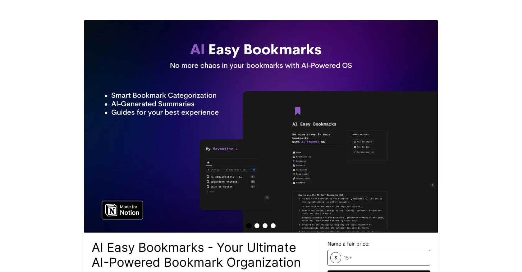 AI Easy Bookmarks homepage screenshot — AI-powered bookmark organizer for effortless management.
