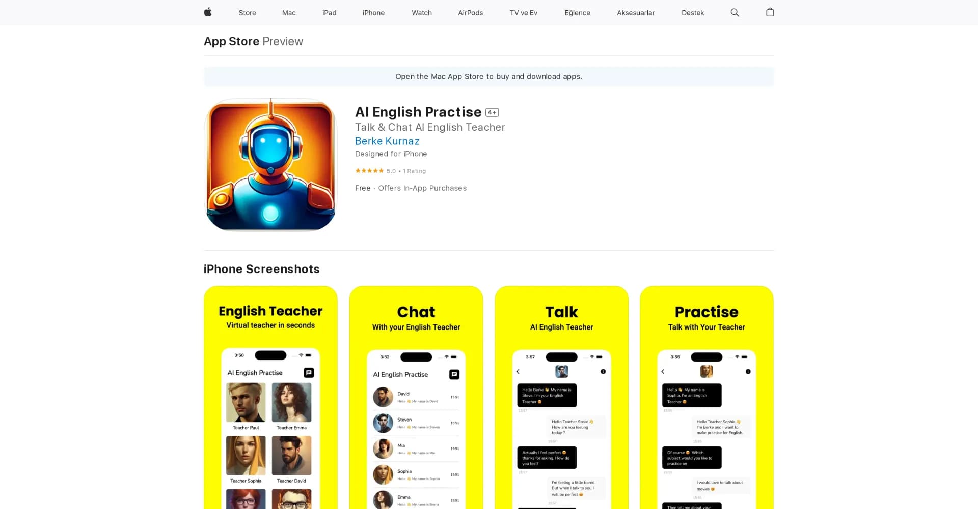 AI English Practise homepage screenshot — Enhance your English with AI on your mobile.