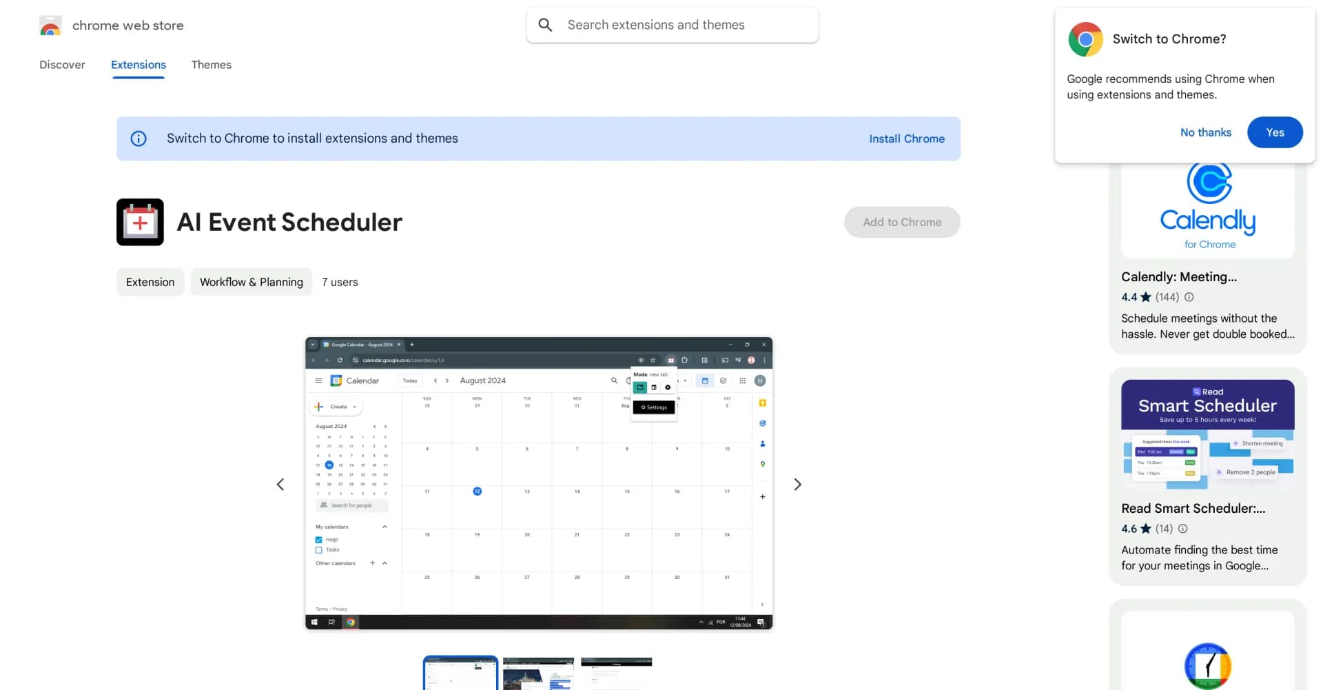 AI Event Scheduler homepage screenshot — Create Google calendar events instantly with AI.