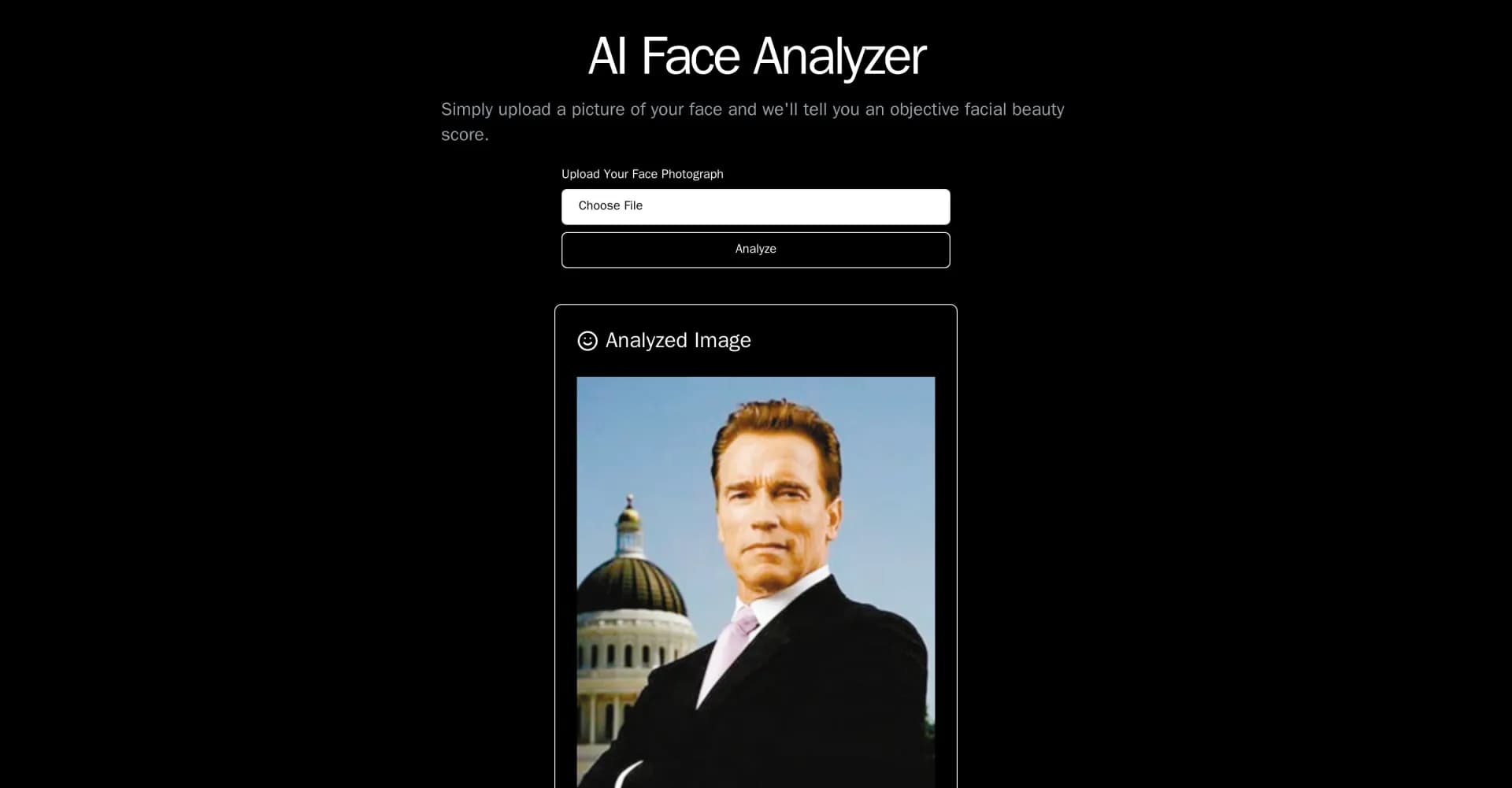 AI Face Analyzer homepage screenshot — Get an objective facial beauty score instantly.