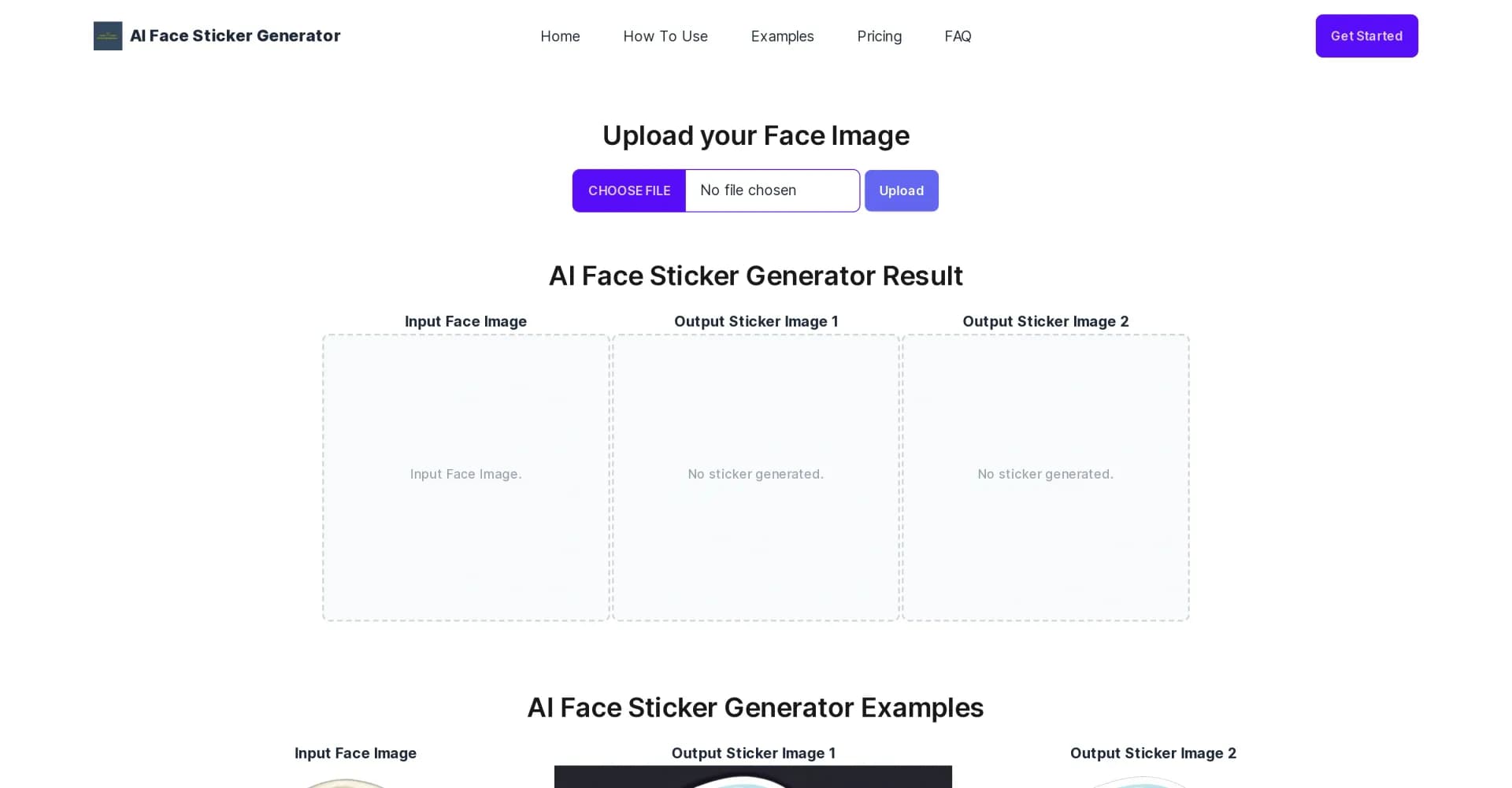AI Face Sticker Generator homepage screenshot — Convert face images into eye-catching stickers.
