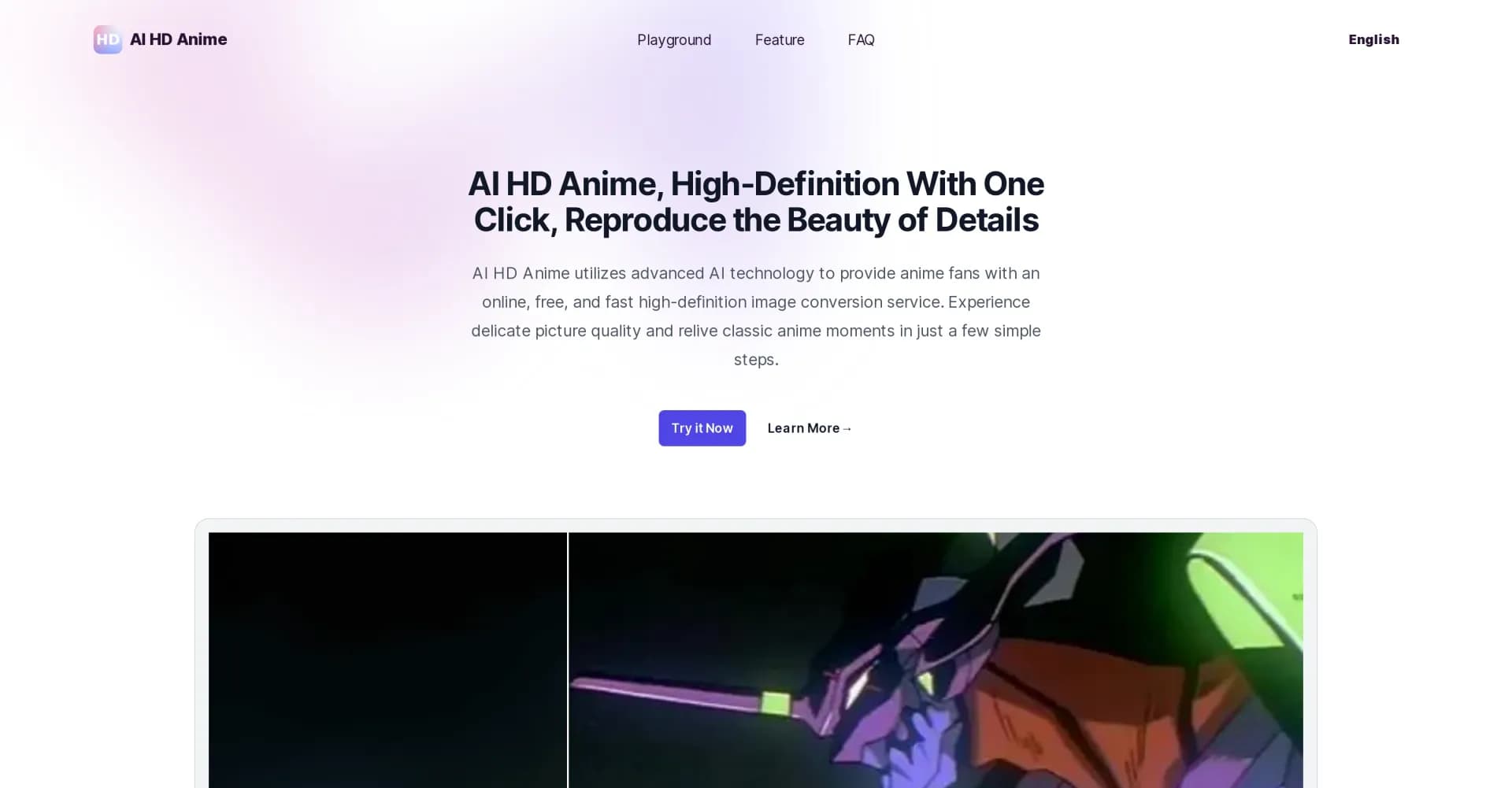 AI HD Anime homepage screenshot — Upscale anime images with one-click AI magic