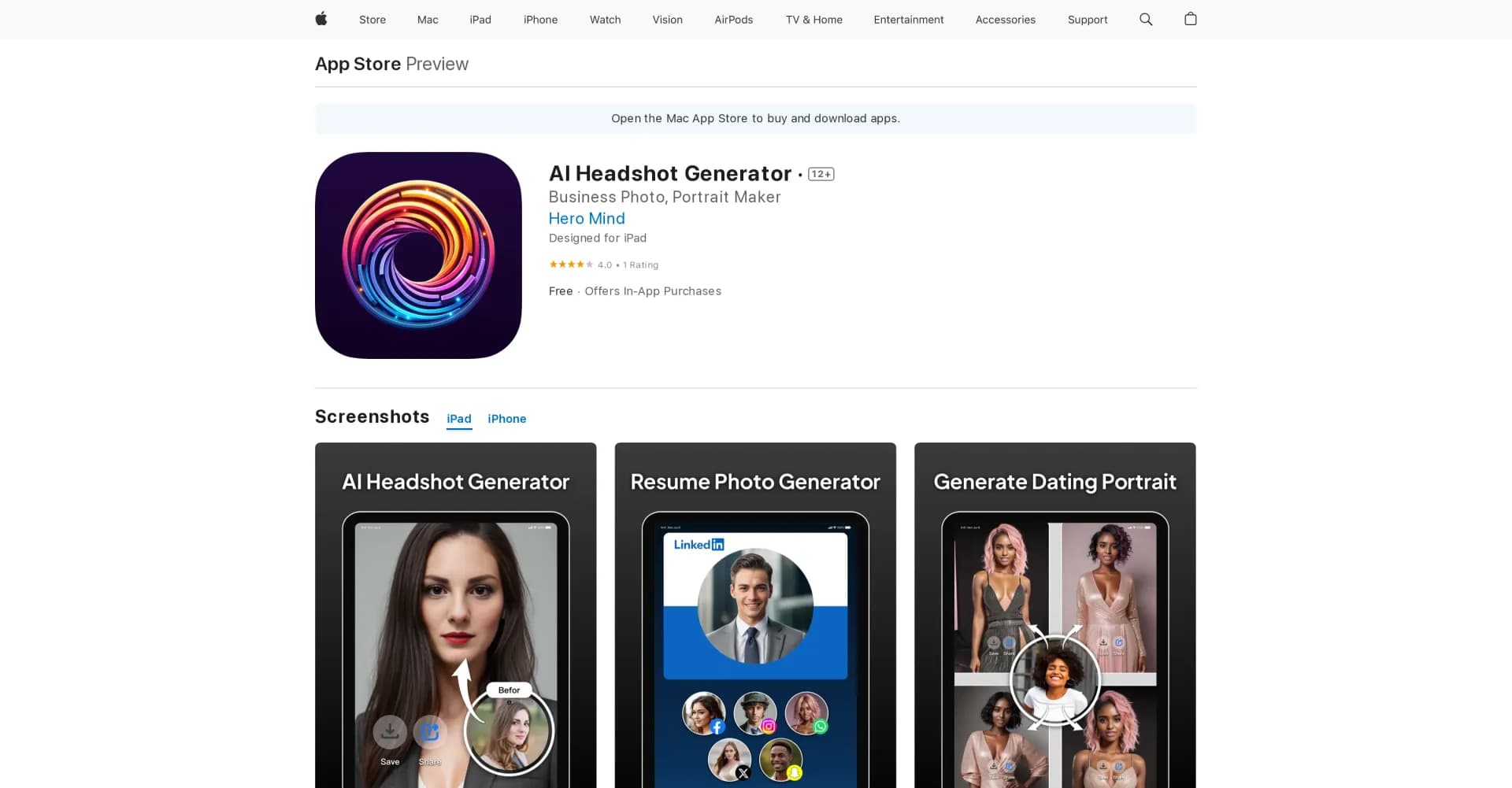 AI Headshot Generator App homepage screenshot — Creating realistic headshots with AI.