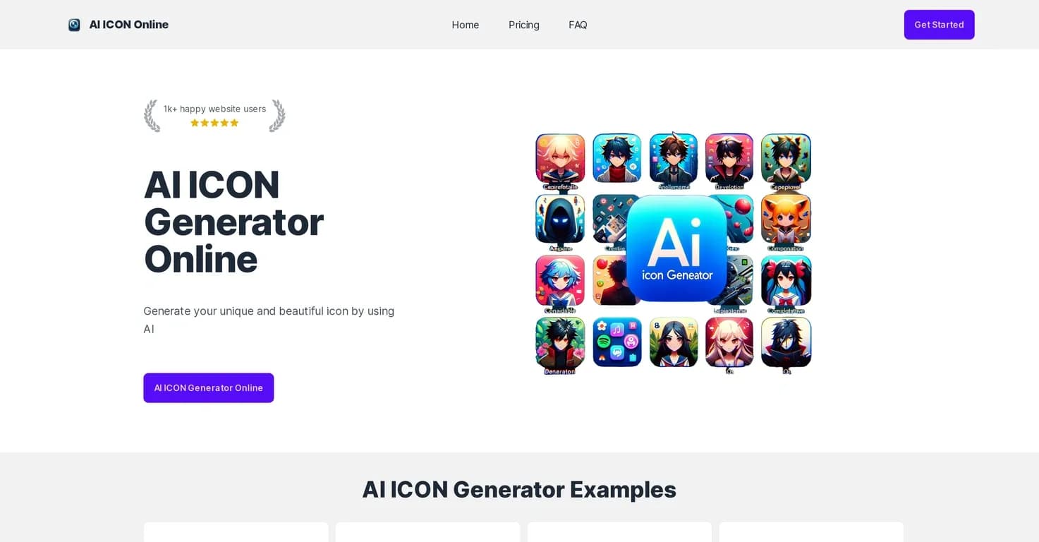 AI ICON Online homepage screenshot — Create unique icons with AI-powered prompts.