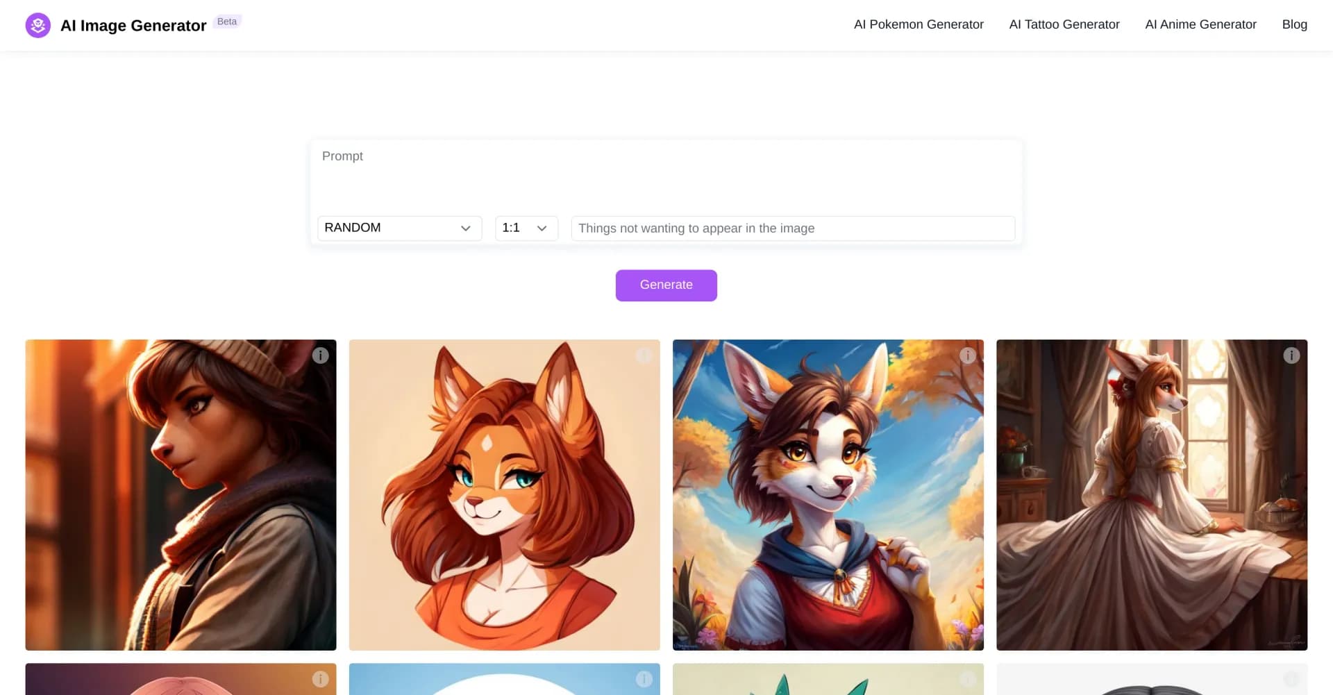 AI Image Generator homepage screenshot — Transform text into stunning visuals instantly.
