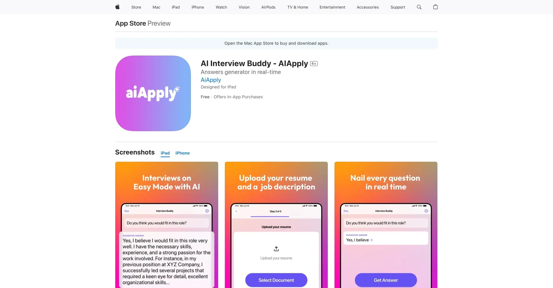 AI Interview Buddy - AIApply homepage screenshot — AI assistant to ace your job interviews