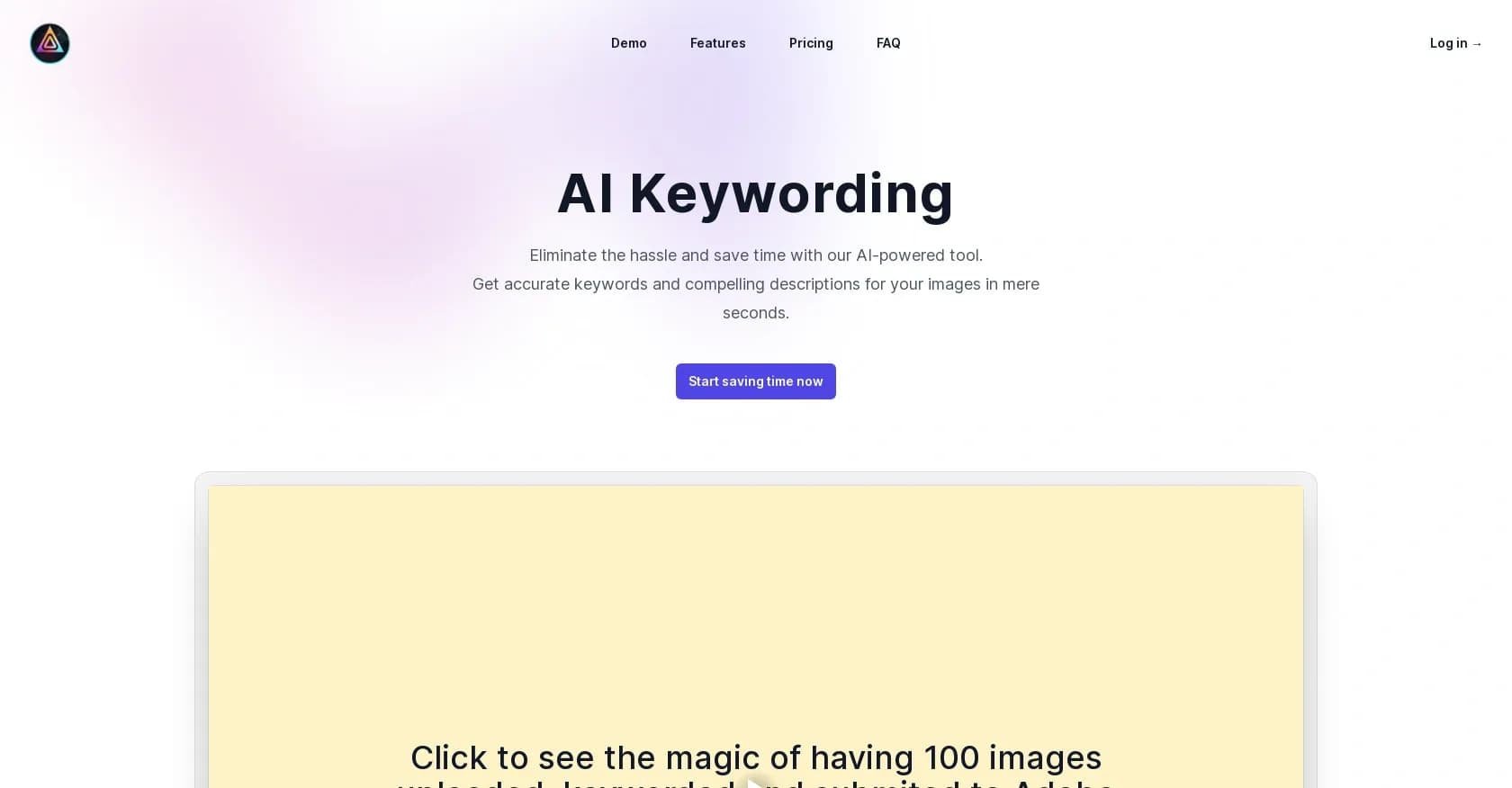 AI Keywording homepage screenshot — AI-powered image keywording in seconds