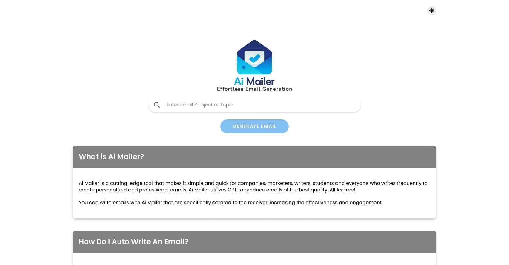 AI Mailer homepage screenshot — Craft personalized emails effortlessly with AI