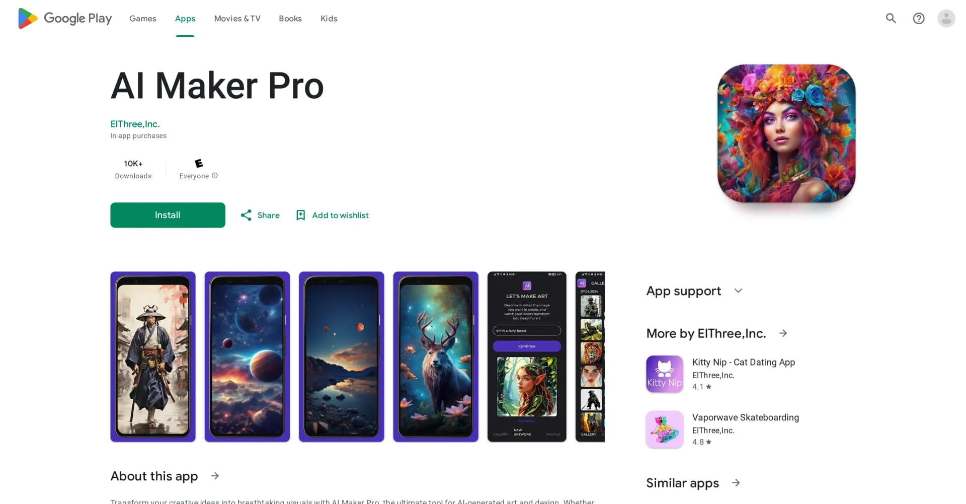 AI Maker Pro homepage screenshot — Create stunning AI-generated art and designs.