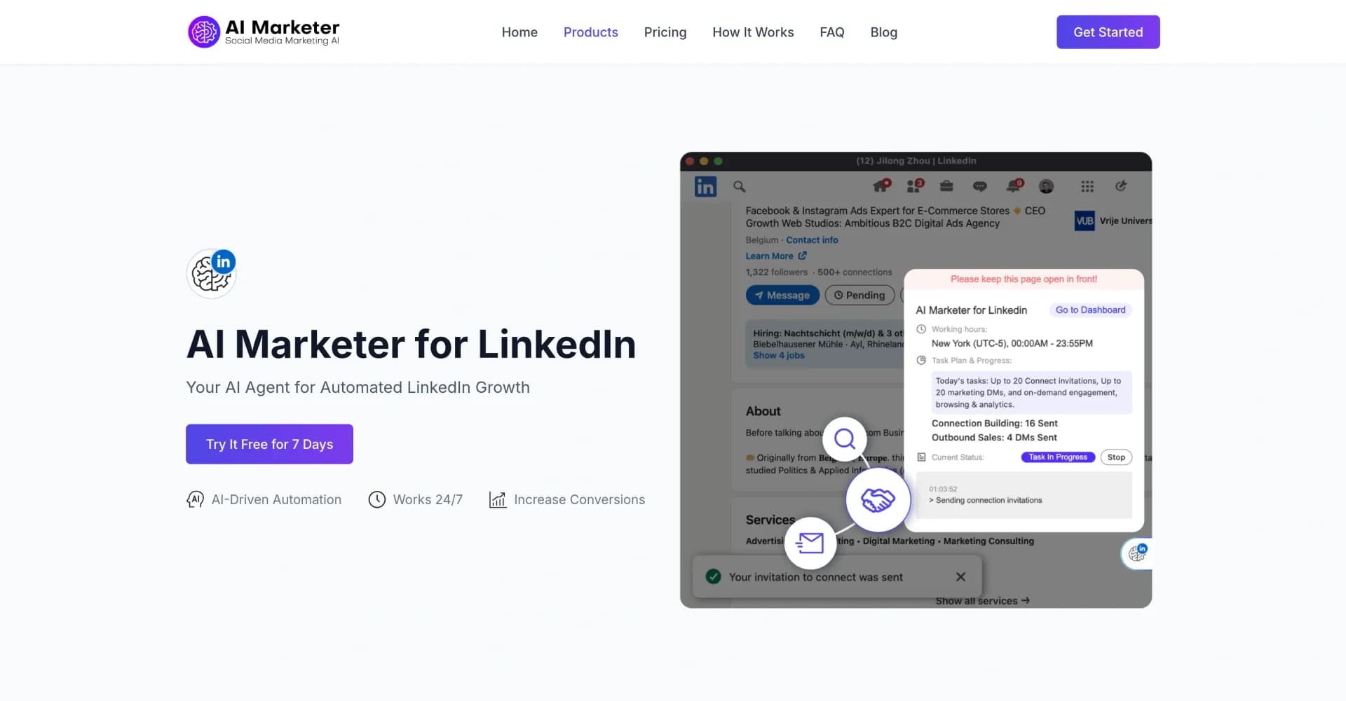 AI Marketer for LinkedIn homepage screenshot — Create AI-powered marketing in seconds.