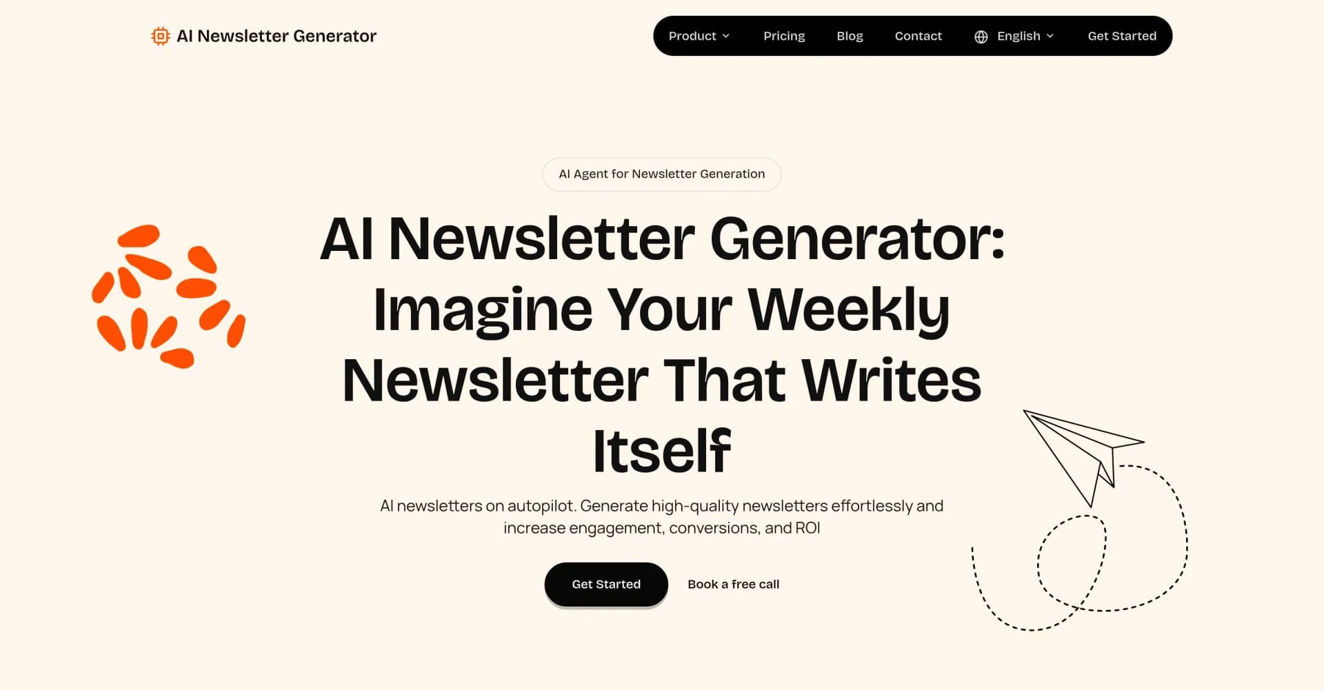 AI Newsletter Generator homepage screenshot — AI newsletters on autopilot.