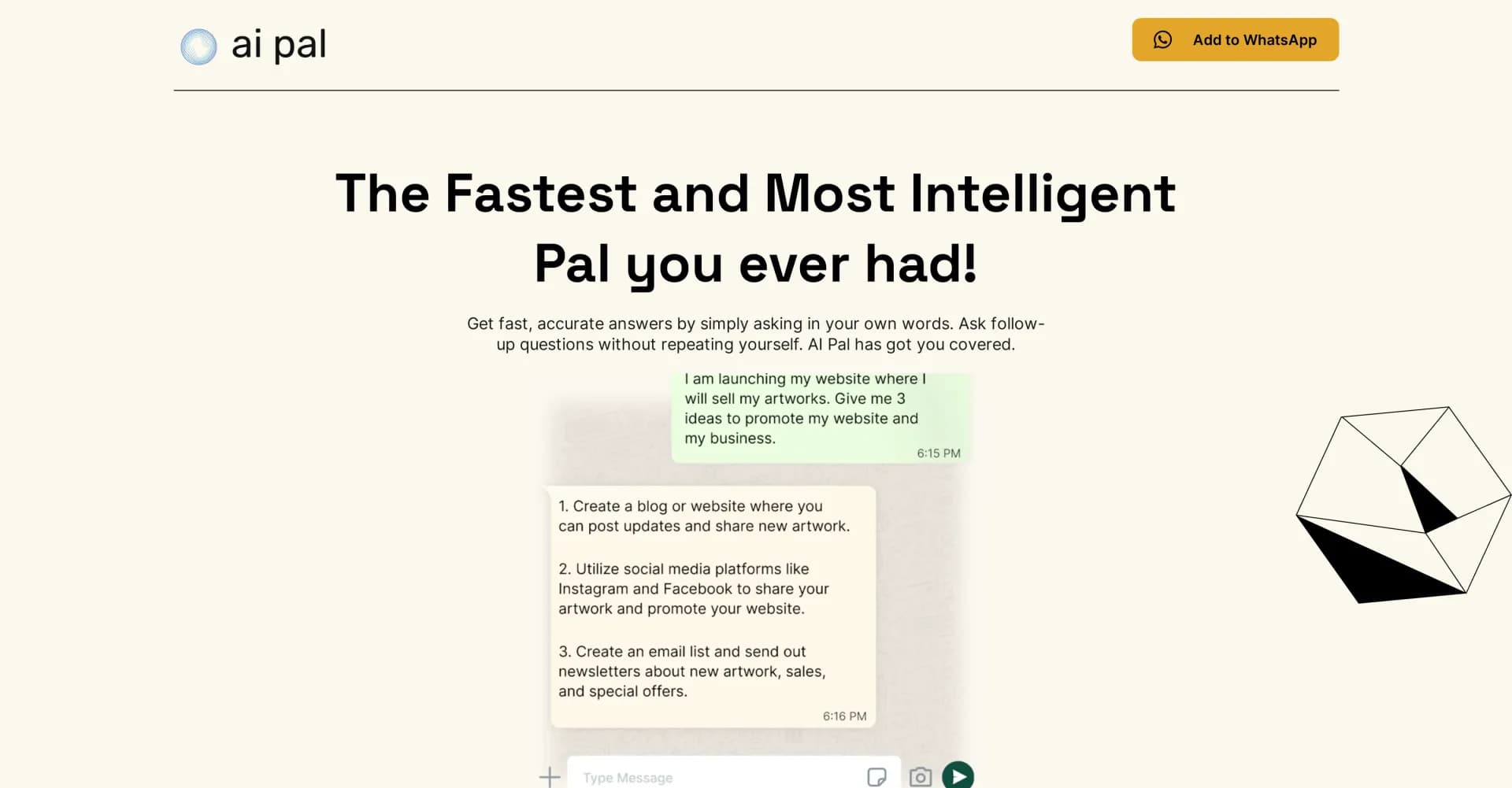 Ai Pal homepage screenshot — Ultimate AI assistant in your WhatsApp
