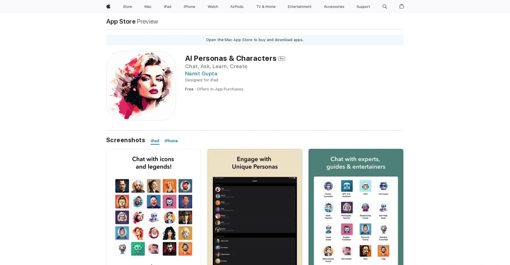 AI Persona Chat homepage screenshot — Engaging interactive entertainment