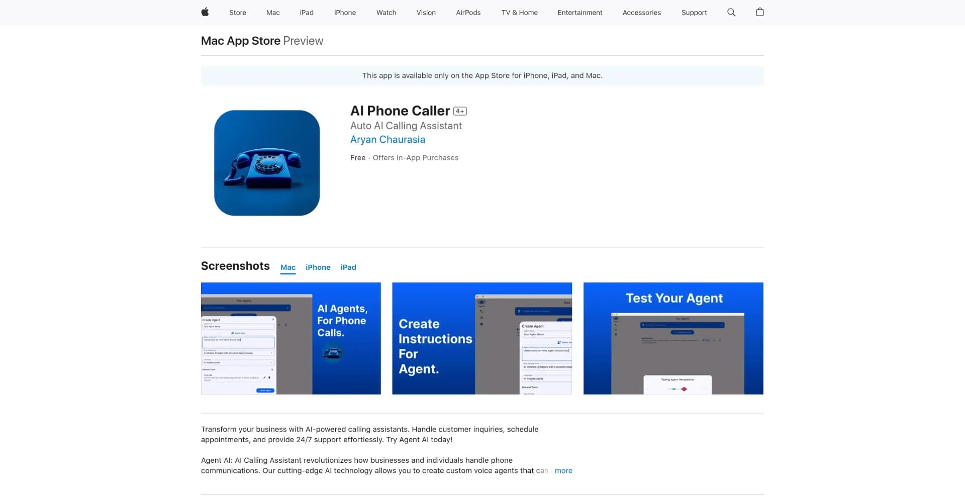 AI Phone Caller homepage screenshot — Revolutionize phone calls with AI assistant.