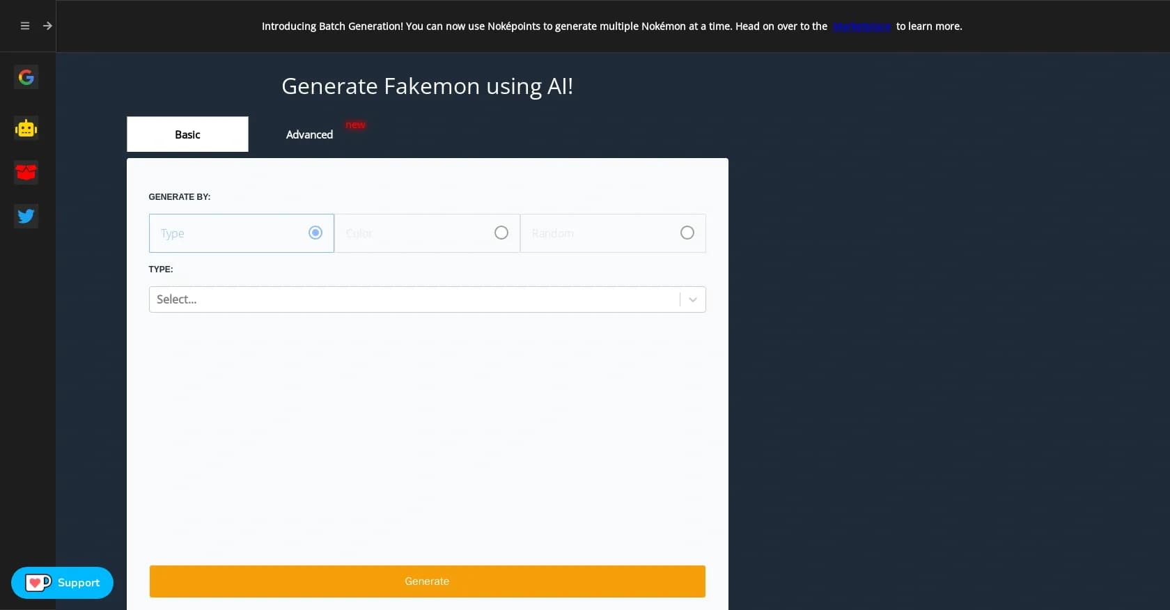 AI Pokemon generator homepage screenshot — Create unique AI-generated Pokmon creatures