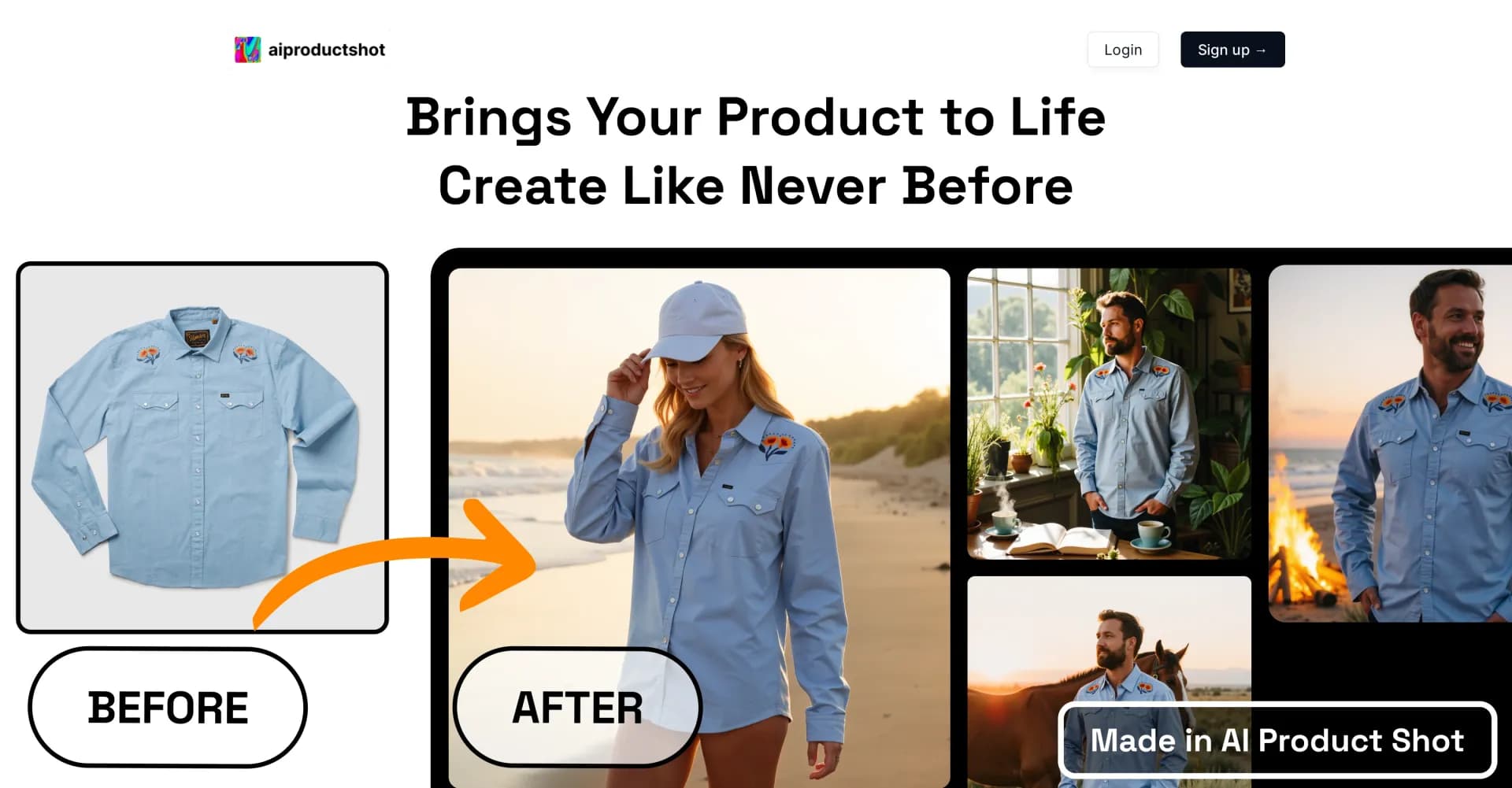 AI Product Shot homepage screenshot — Brings your product to life with action, context and lifesty