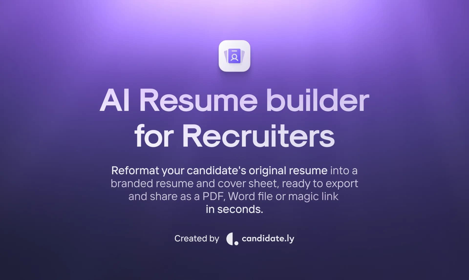 AI Resume Builder for Recruiters homepage screenshot — Reformat resumes into branded PDFs instantly.