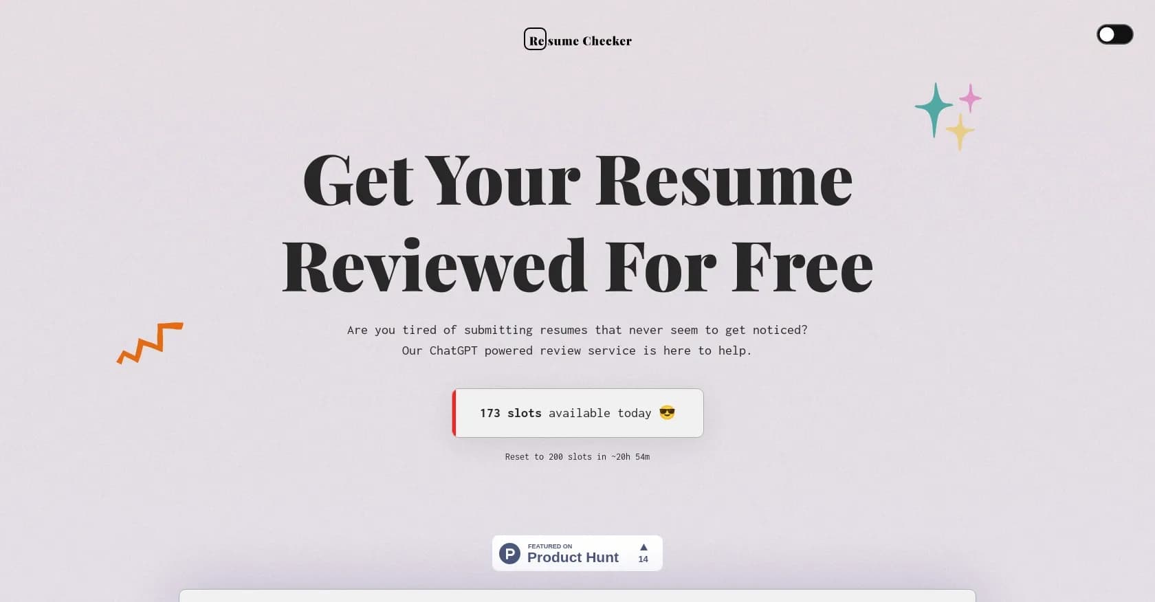 AI Resume Checker homepage screenshot — AI-powered resume checker for faster hiring