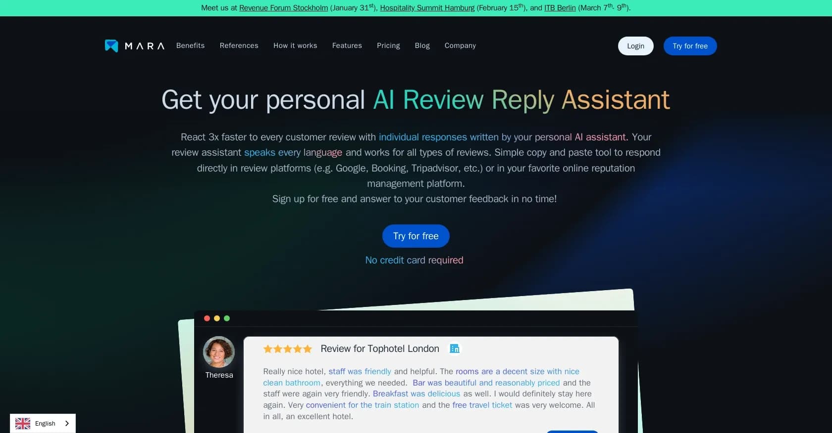 AI Review Reply Assistant homepage screenshot — AI assistant for faster, personalized review replies