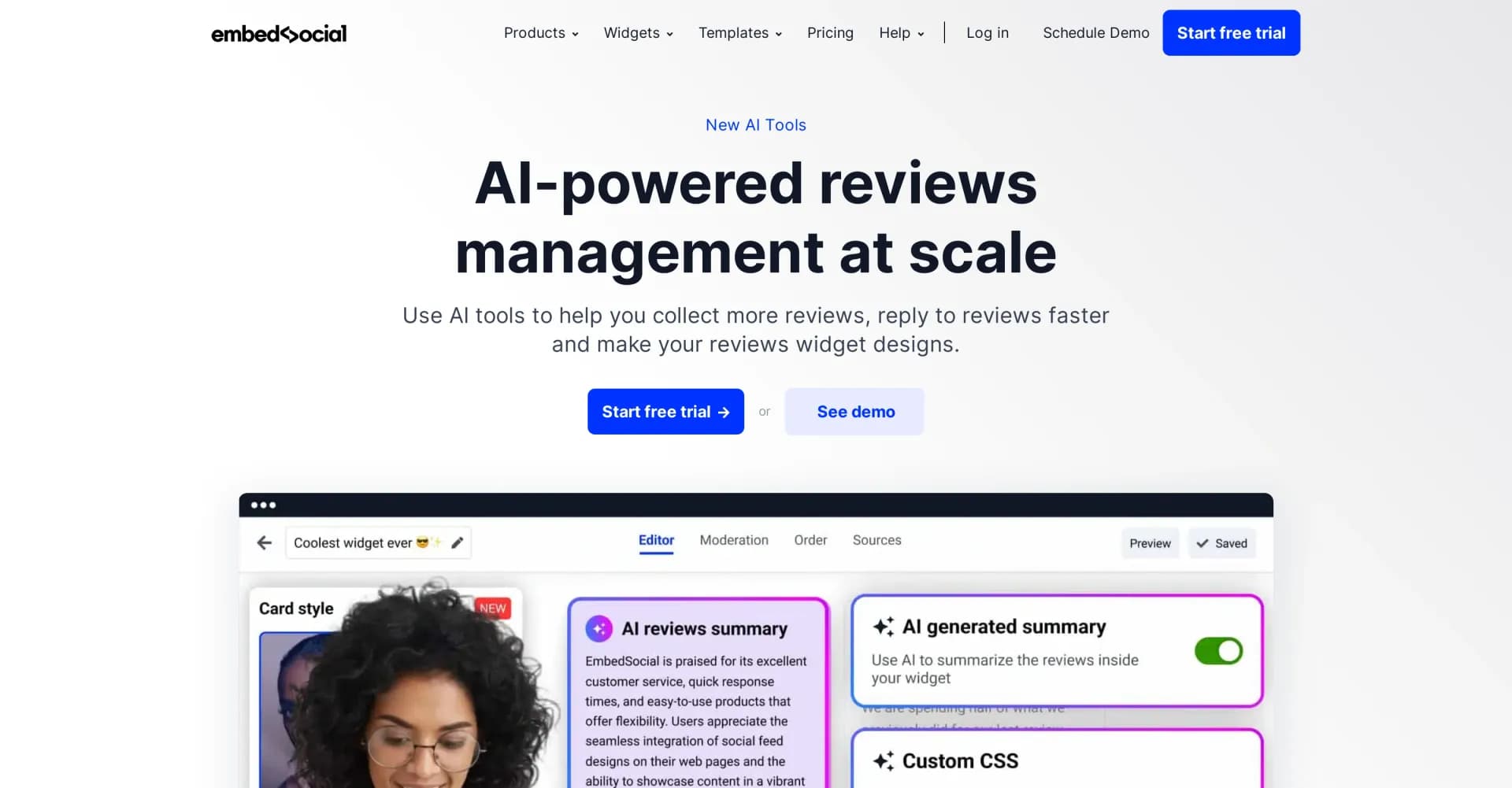 AI Reviews homepage screenshot — AI-powered reviews tool to boost collection and response