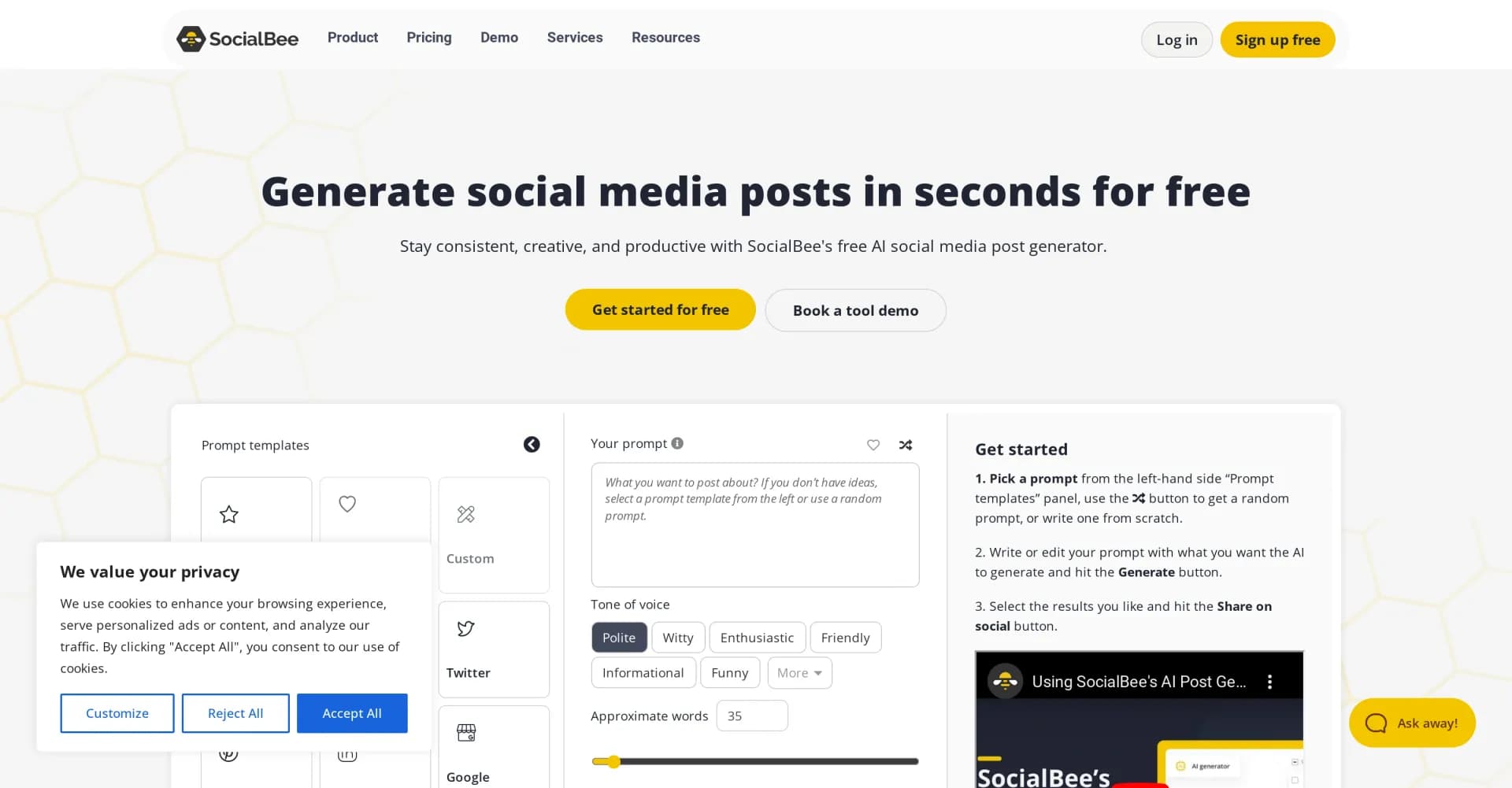 AI Social Post Generator homepage screenshot — Generate AI social media posts effortlessly.