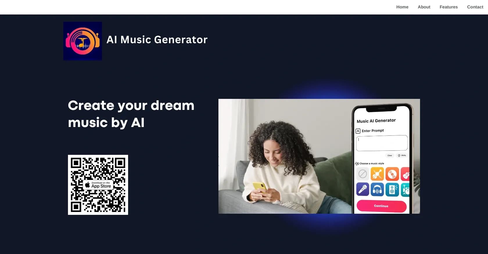 AI Song Generator Music Maker homepage screenshot — Create your dream music with AI