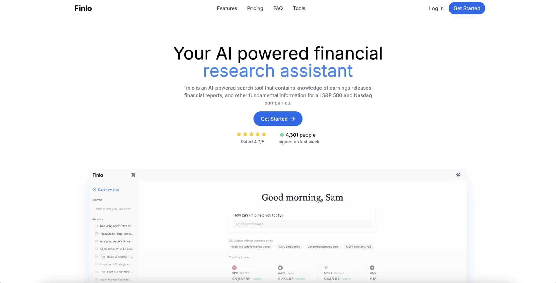 Ai Stock Research homepage screenshot — AI-powered financial research assistant for data-driven deci