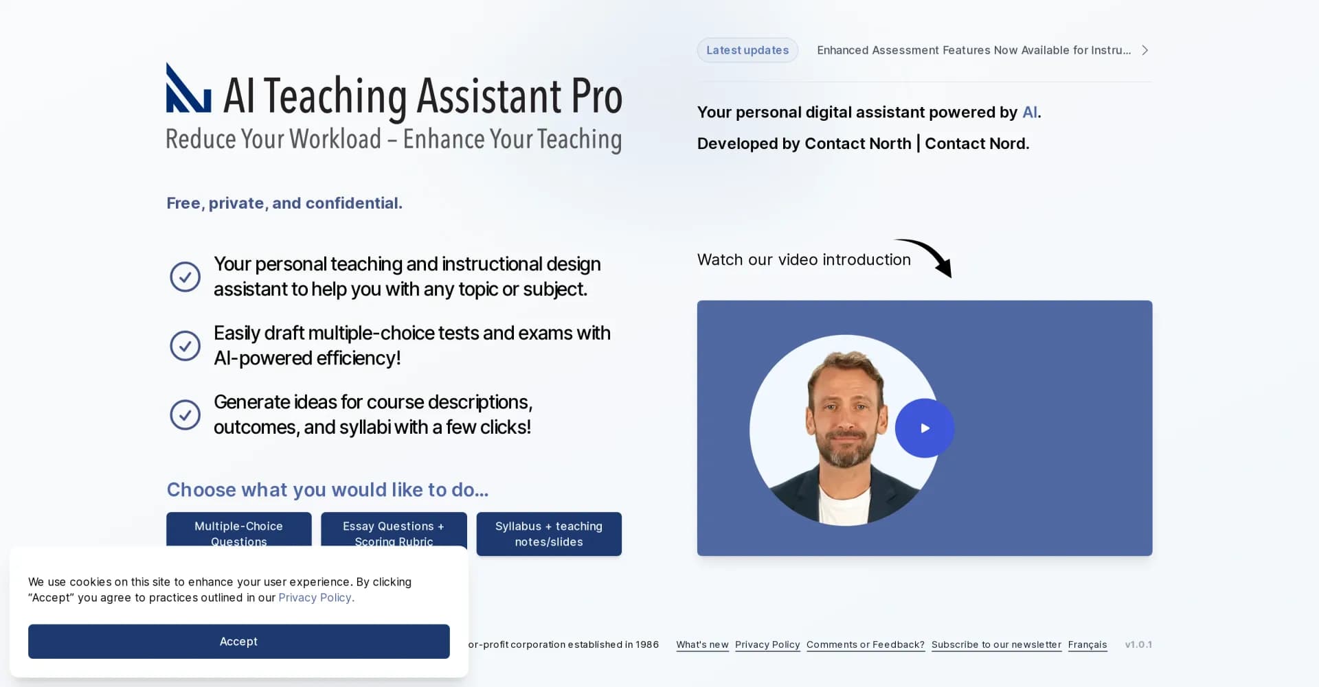 AI Teaching Assistant Pro homepage screenshot — Your personal digital assistant powered by AI.